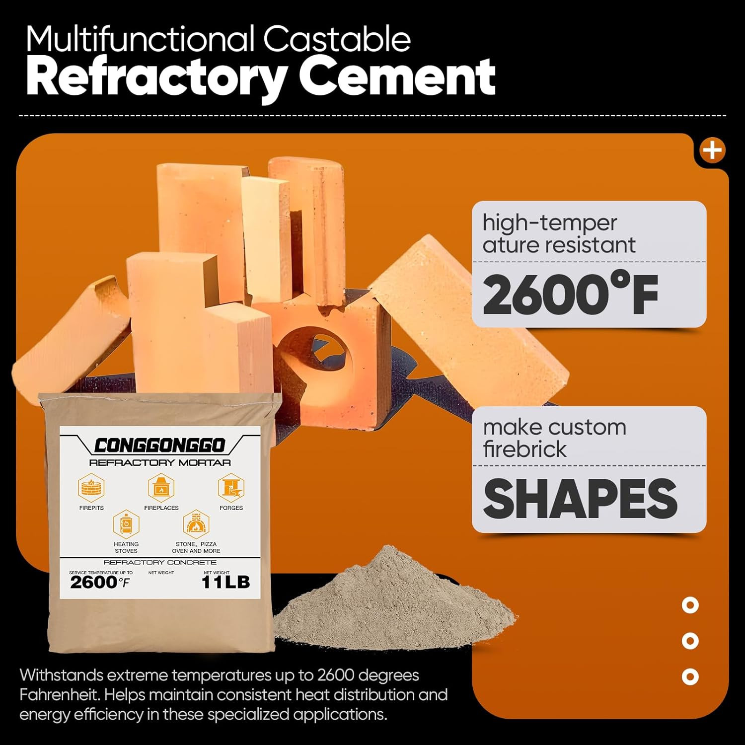 11 LBS Refractory Mortar, 2600°F High Temperature Mortar for Masonry -Fire Refra