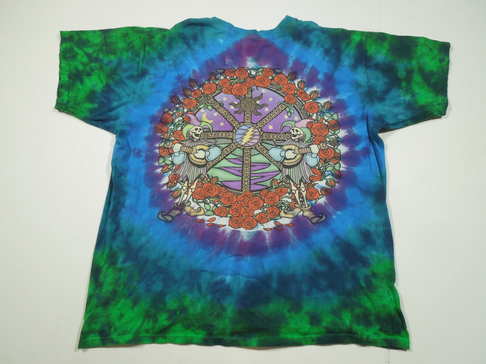 GREATFUL DEAD 2000 LIQUID BLUE CELTIC MANDELA JESTER SHIRT, SZ LARGE **DEFECT**