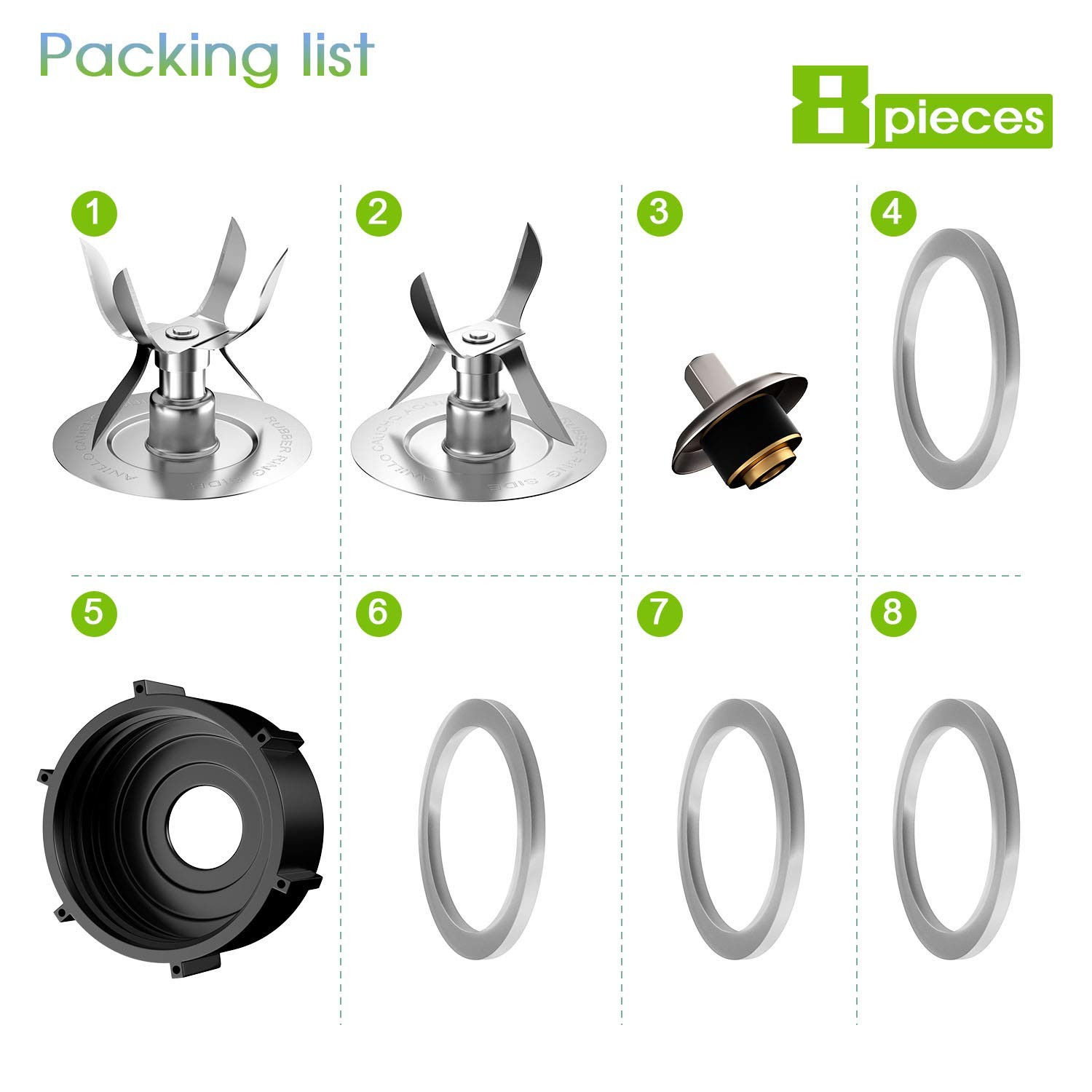 8Piece Oster Blender Replacement Kit Blades, Gaskets, Base, and Coupler Pin