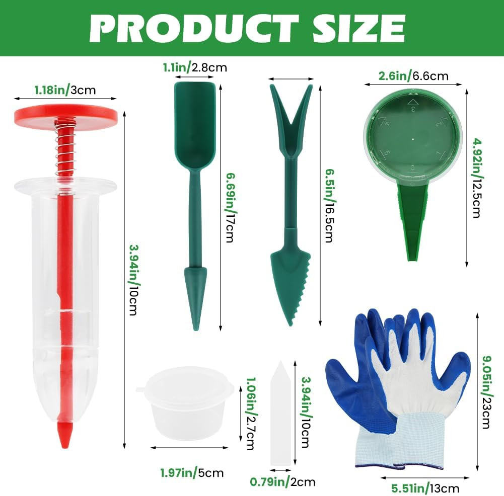 7pc Mini Seed Spreader Tool Set Garden Hand Dispenser Sower Dibber Widger Gloves