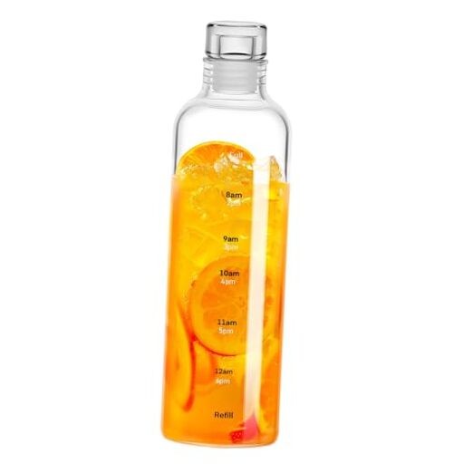 Water Bottles with Lids and Time Marker,Simple Modern Transparent Glass Water