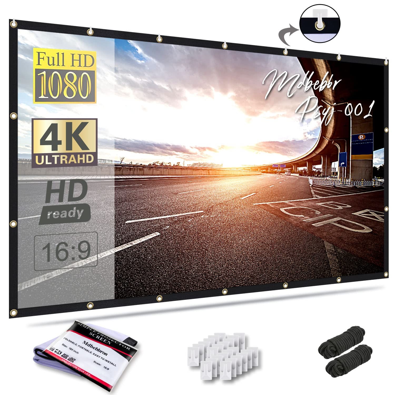 150 inch Projection Screen 16:9 Foldable Anti-Crease Portable Projector Movie...