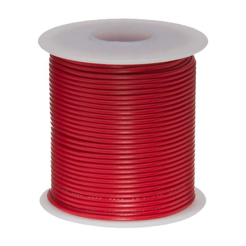 18 AWG Stranded Hook Up Wire, Red, 25 ft, 0.068" Dia, UL1061, 300V