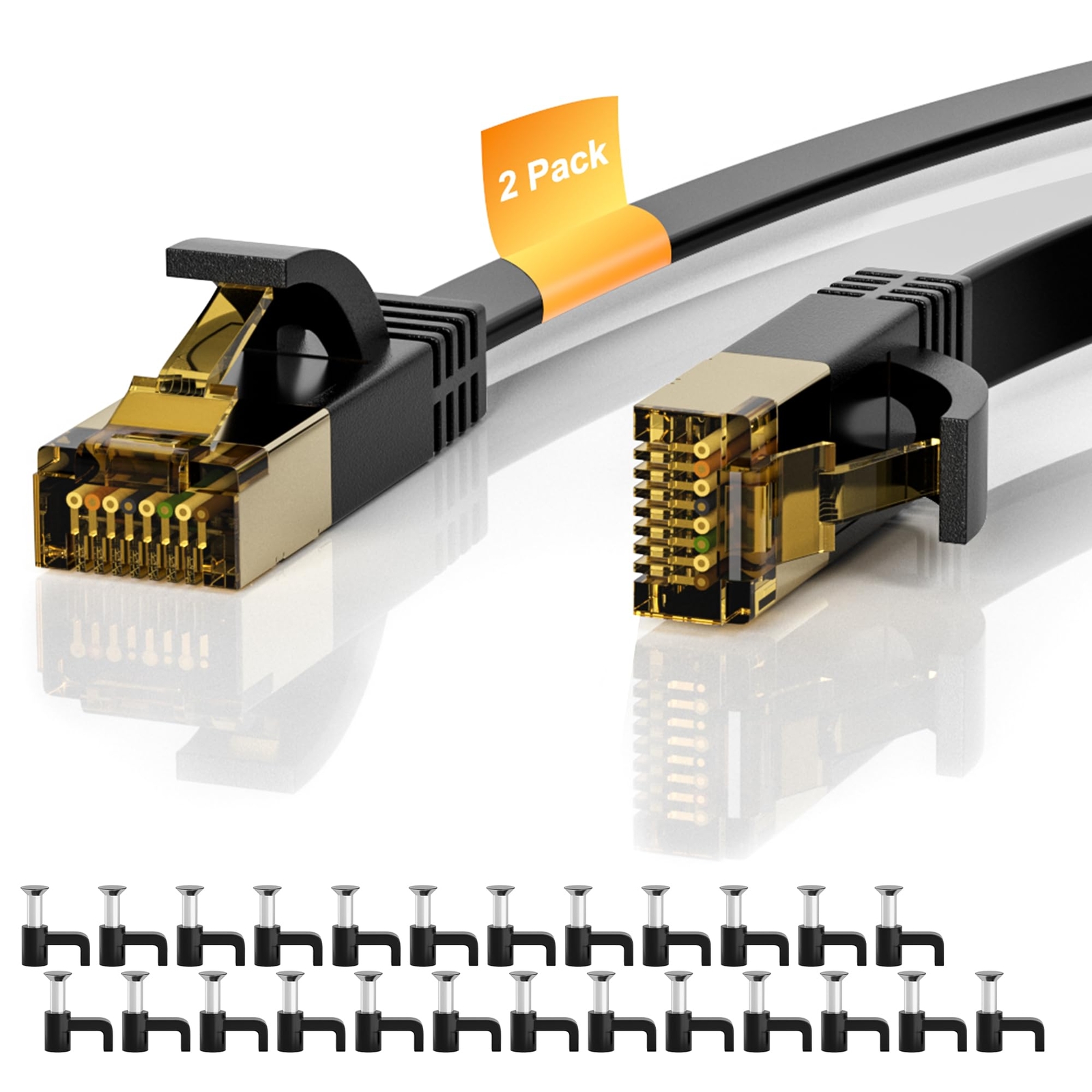 Cat 7 Ethernet Cable 2-Pack 6 FT Cat7 Flat High Speed 10Gbps 600MHz Shielded ...