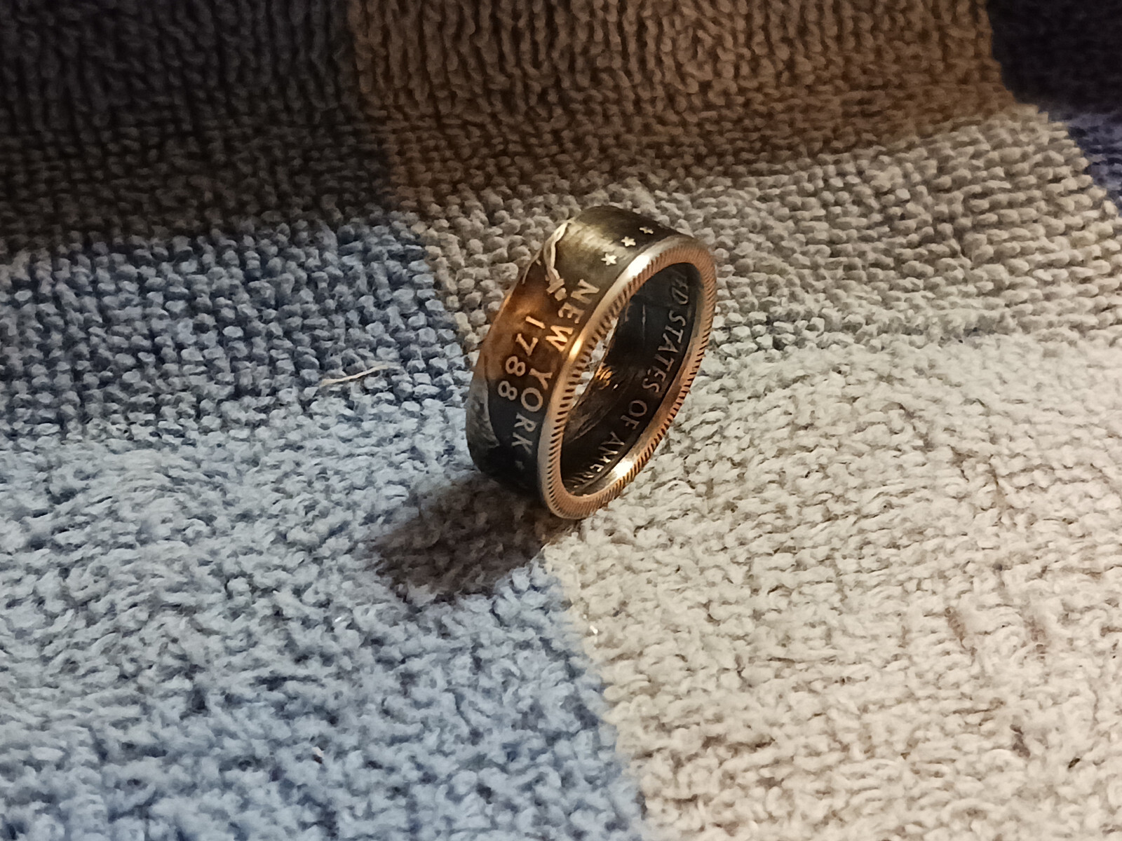 New York Handcrafted Washington Quarters coin ring, size 6 1/2  2001