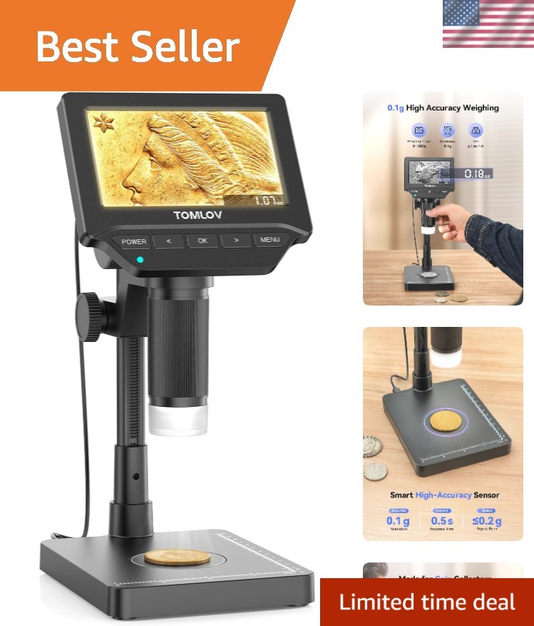 Precision Coin Microscope with Scale & 4.3" LED Display for Accurate Weighing