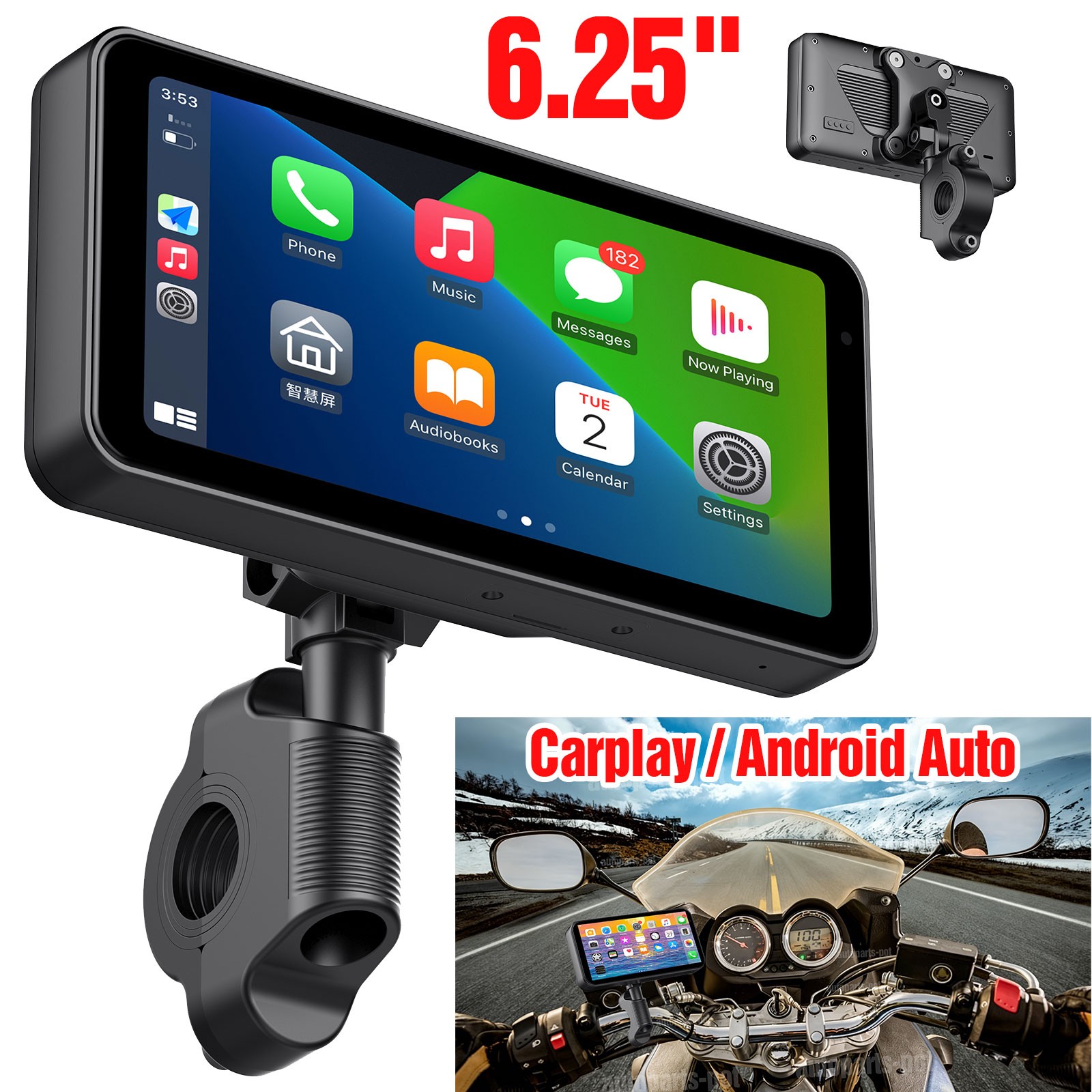 6.25" Motorcycle CarPlay Car Radio GPS Navi Touch Screen Navigator Waterproof