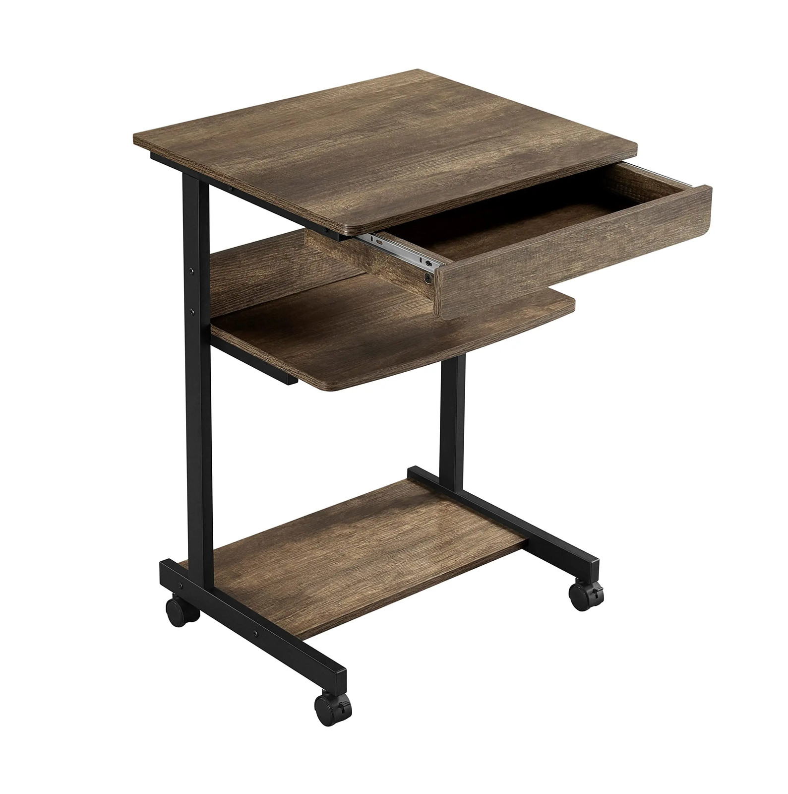 Mobile Computer Desk Cart Rolling Laptop Table with Drawer Printer Shelf for Hom