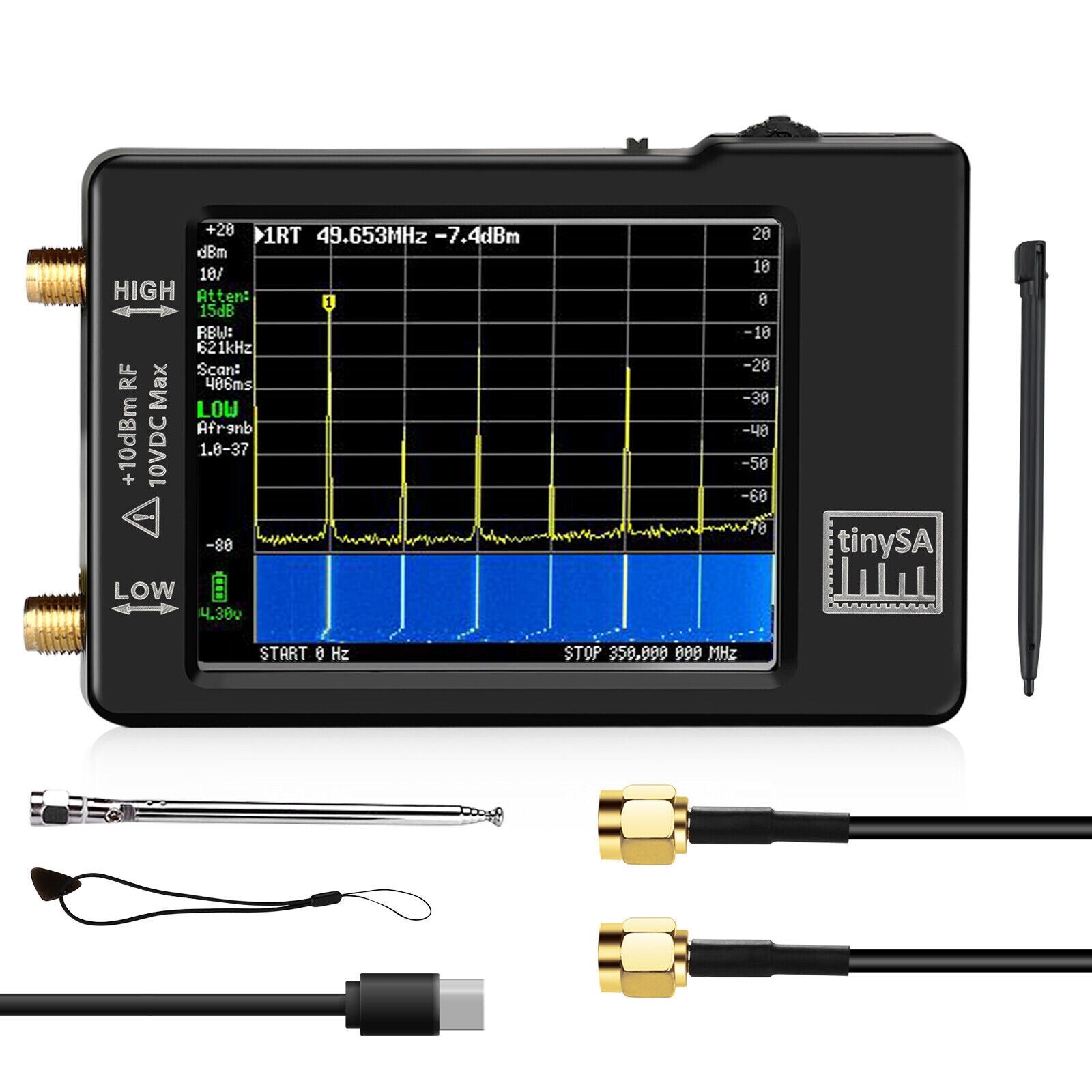 2.8" LCD Handheld Tiny Spectrum Analyzer Kit 100khz-960mhz Touch Control
