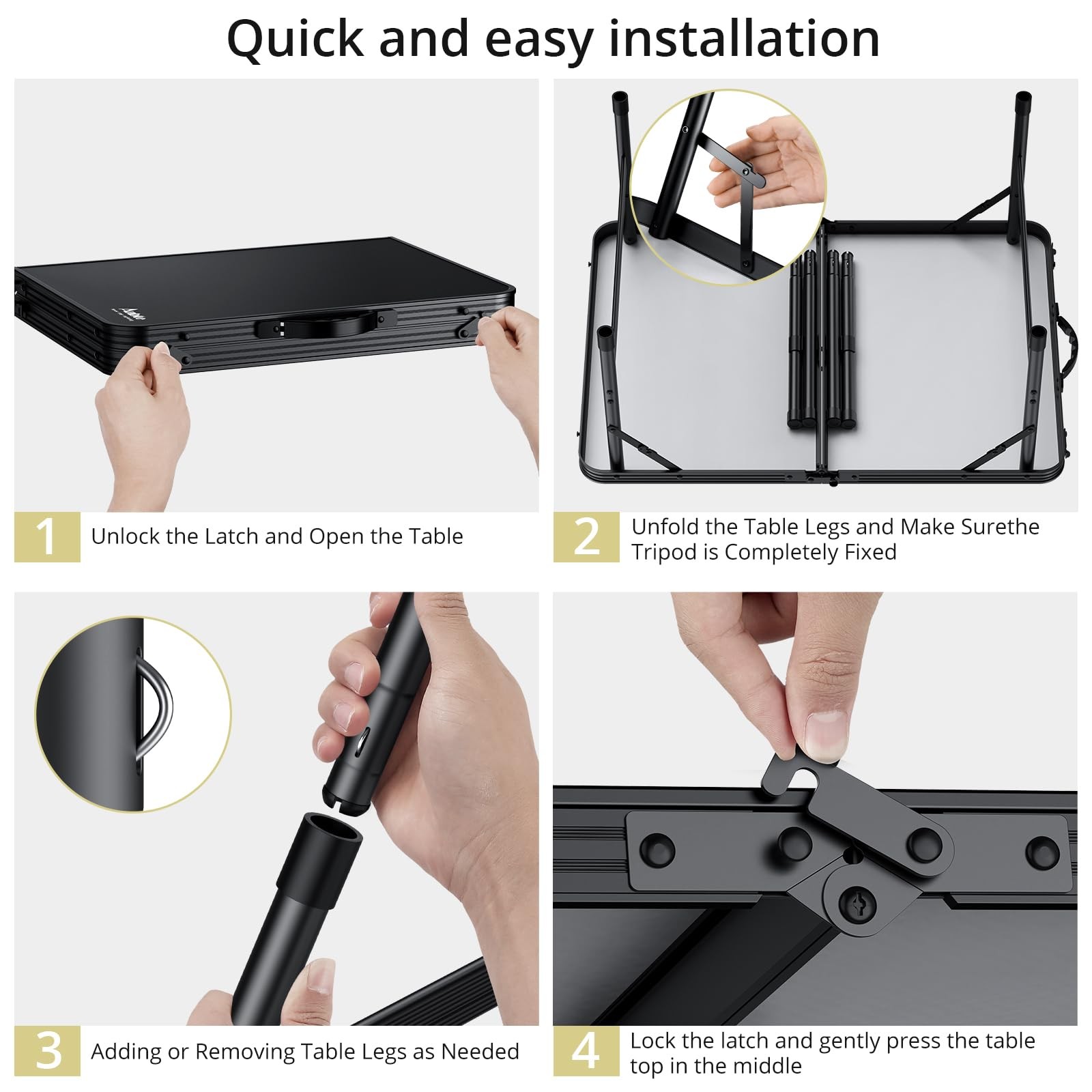 Folding Camping Table Portable Adjustable Height 36x24 in max 28 in