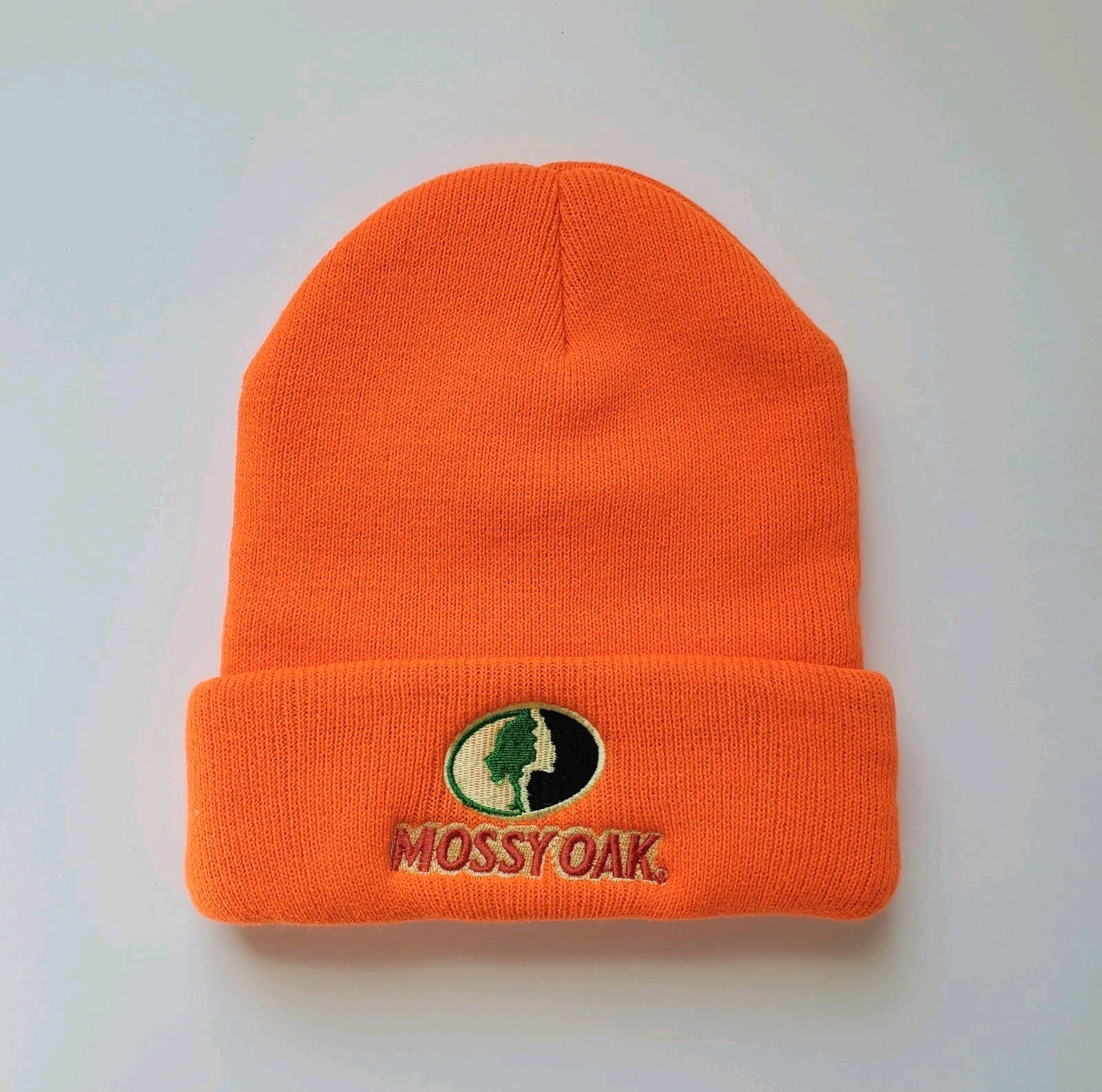 Mossy Oak Double Fleece Lined Beanie Hat Orange Thick & Warm Heavy Knit Logo