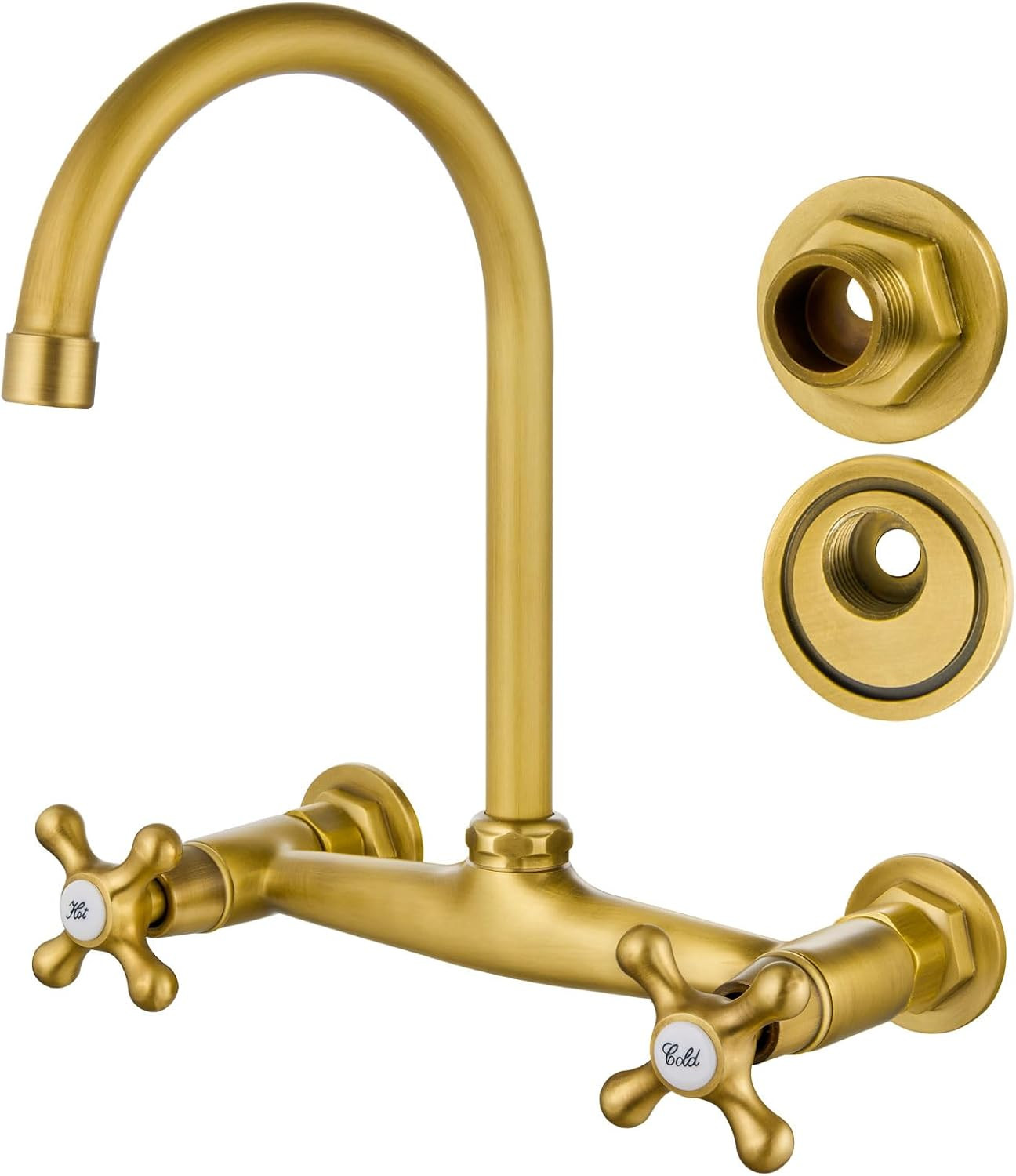 Antique Brass 8" Wall Mount Kitchen Faucet with 360° Swivel Spout