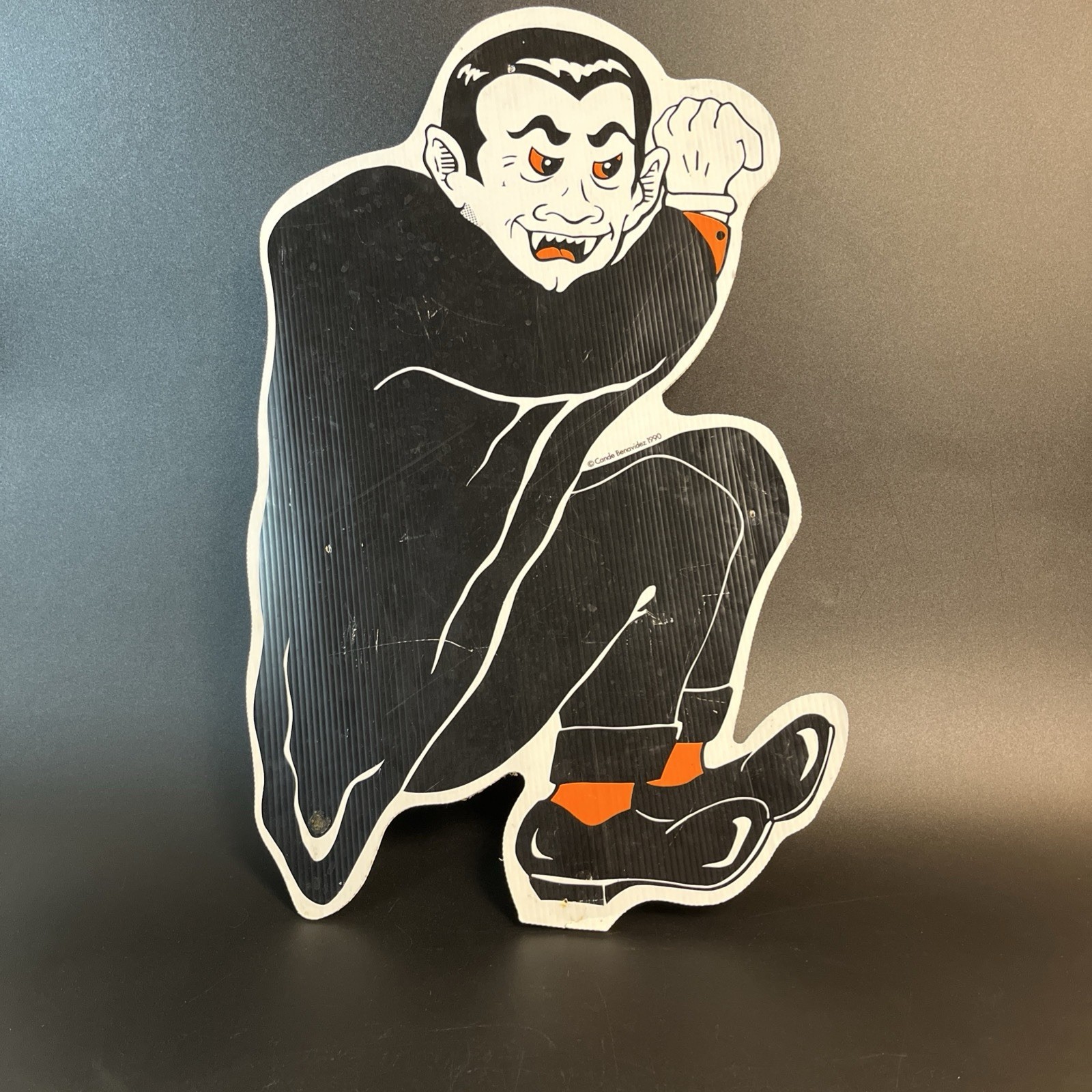 Vtg 1990 Cande Benavidez Cutter Spooks Halloween Dracula Thick Gutter Sign 24"