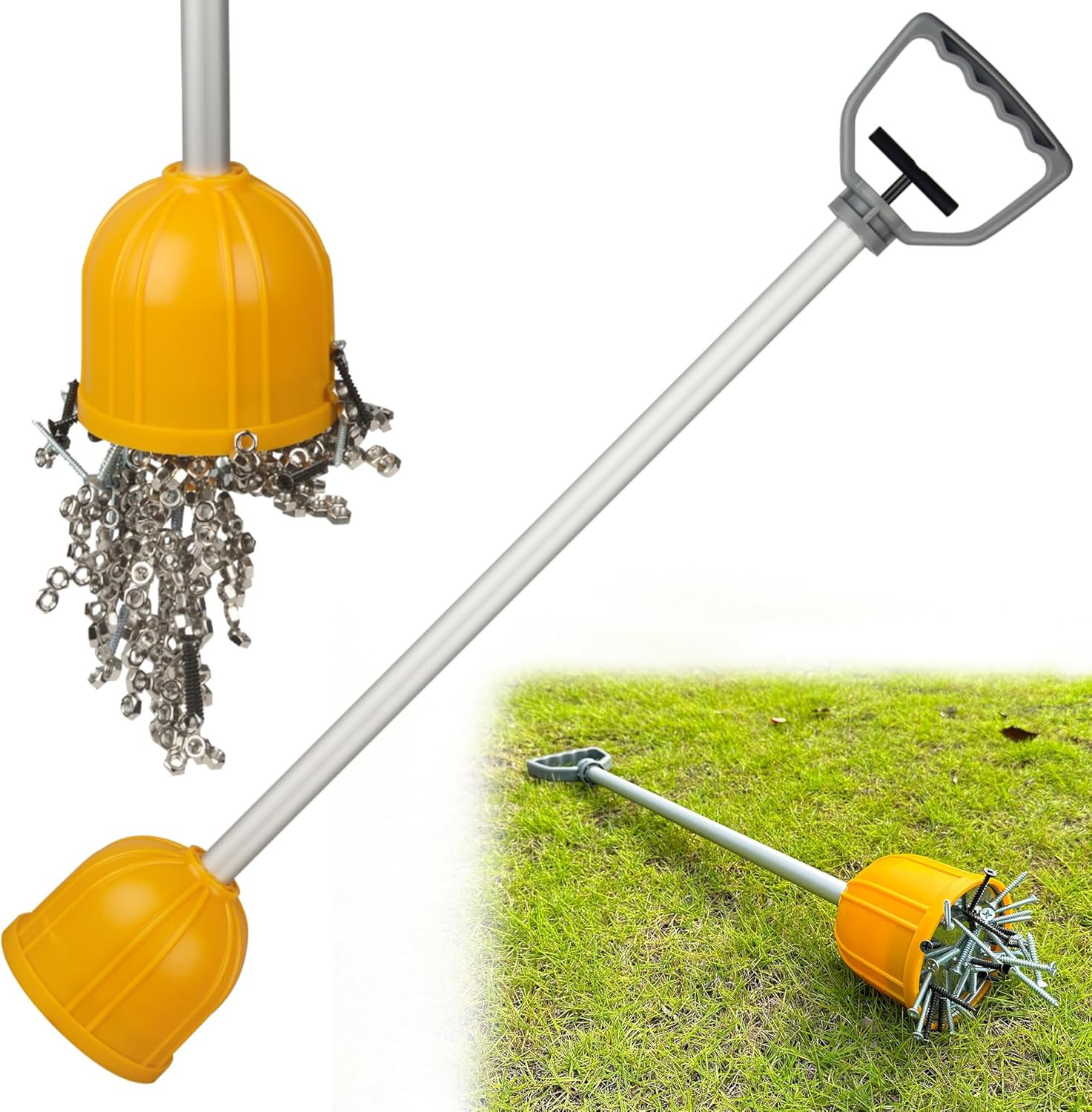 Yard Lift Magnet Sweeper, 29Inch Long Reach Magnetic Bulk Lifter with Quick Rele