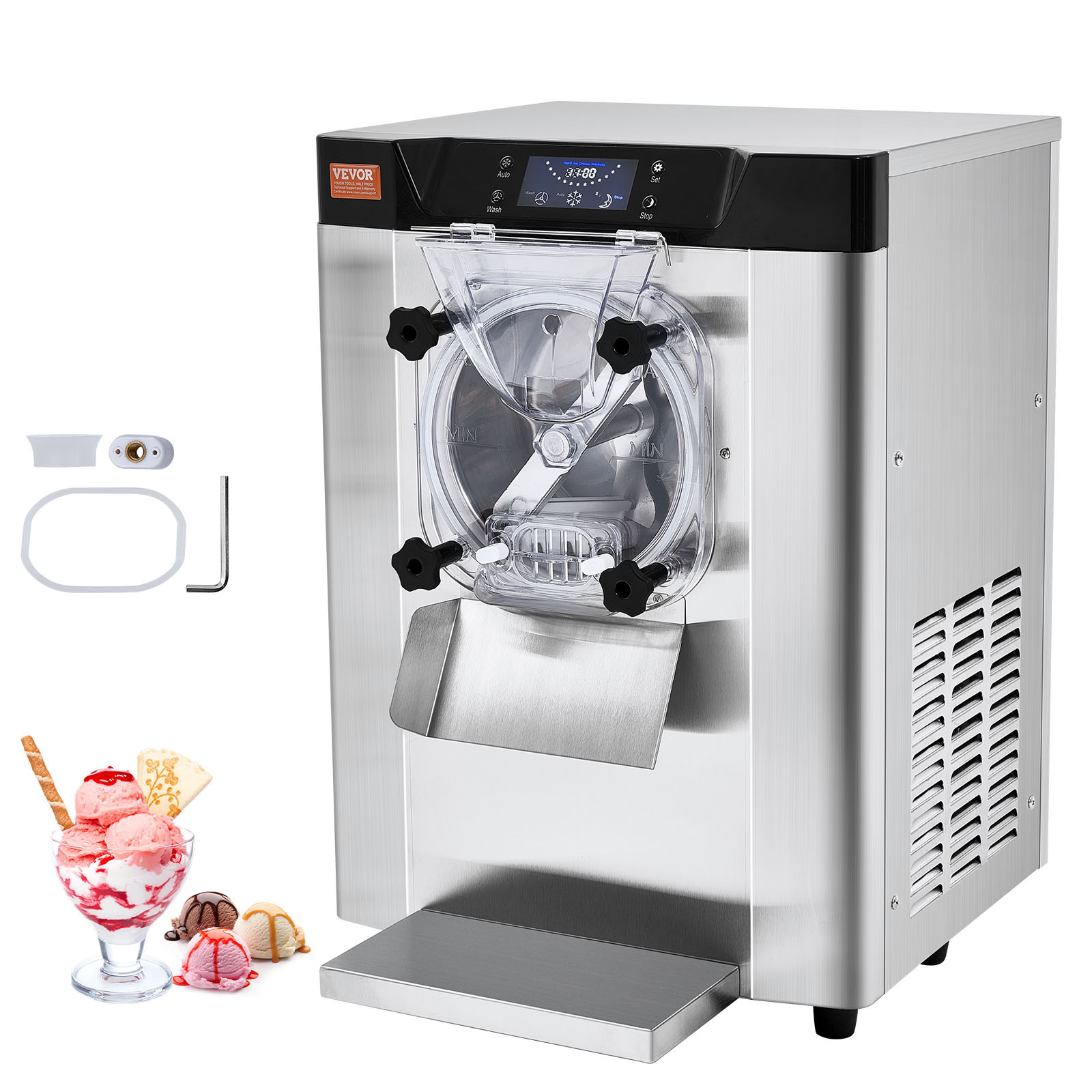VEVOR Commercial Hard Serve Ice Cream Machine Maker 12 L/H Yield Single Flavor