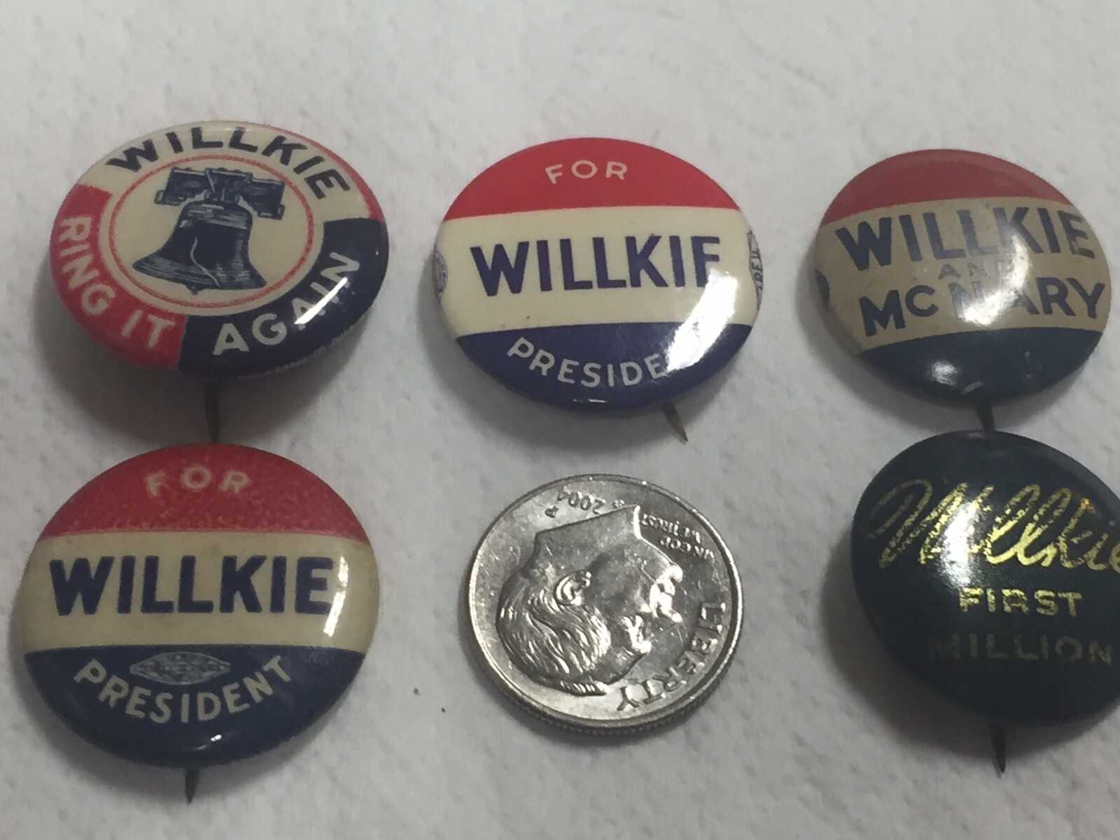 Vintage Lot of 5 Wendell Willkie Campaign Buttons Political Pinbacks President