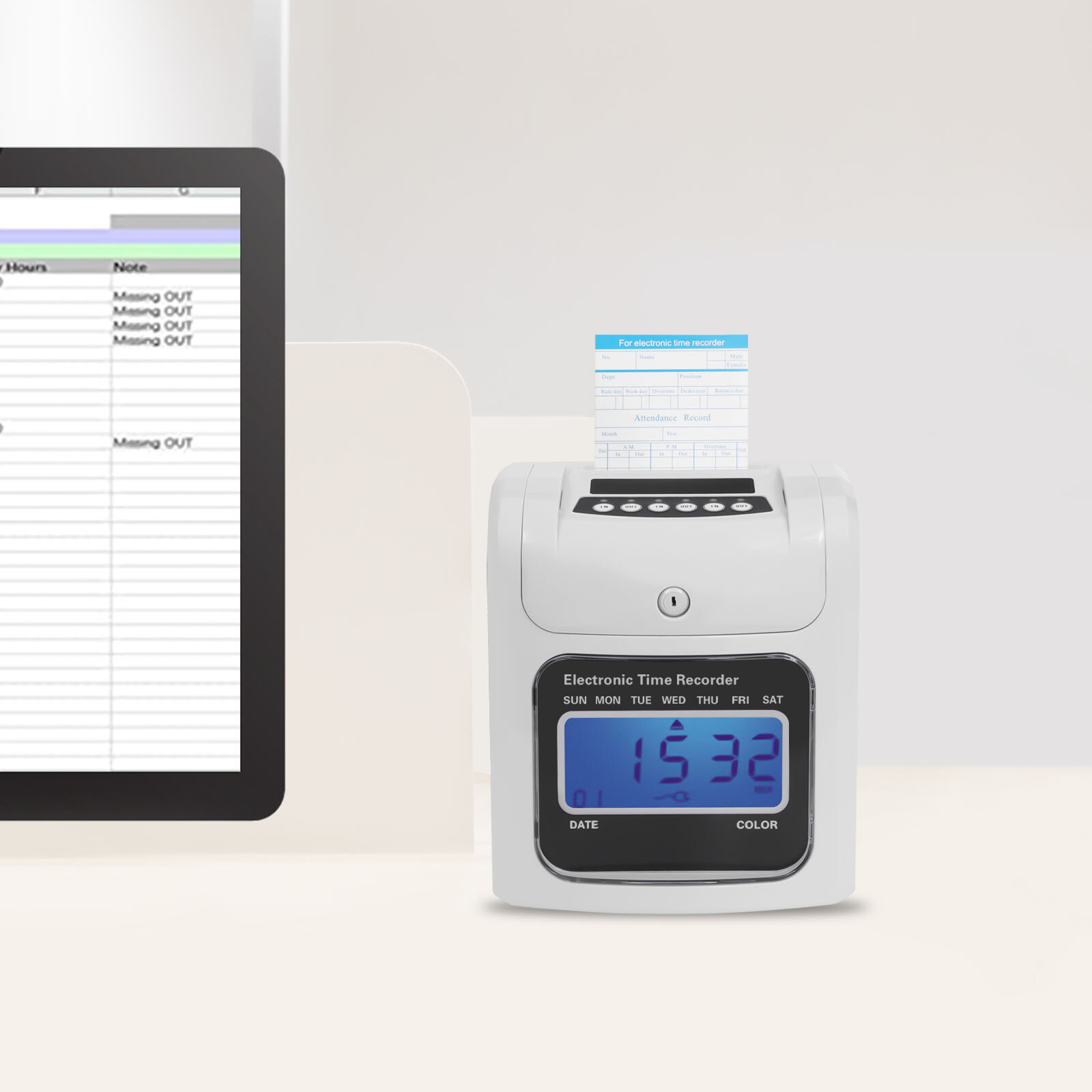US LCD Employee Attendance Machine Time Clock Punch Card Machine Office+50 Cards