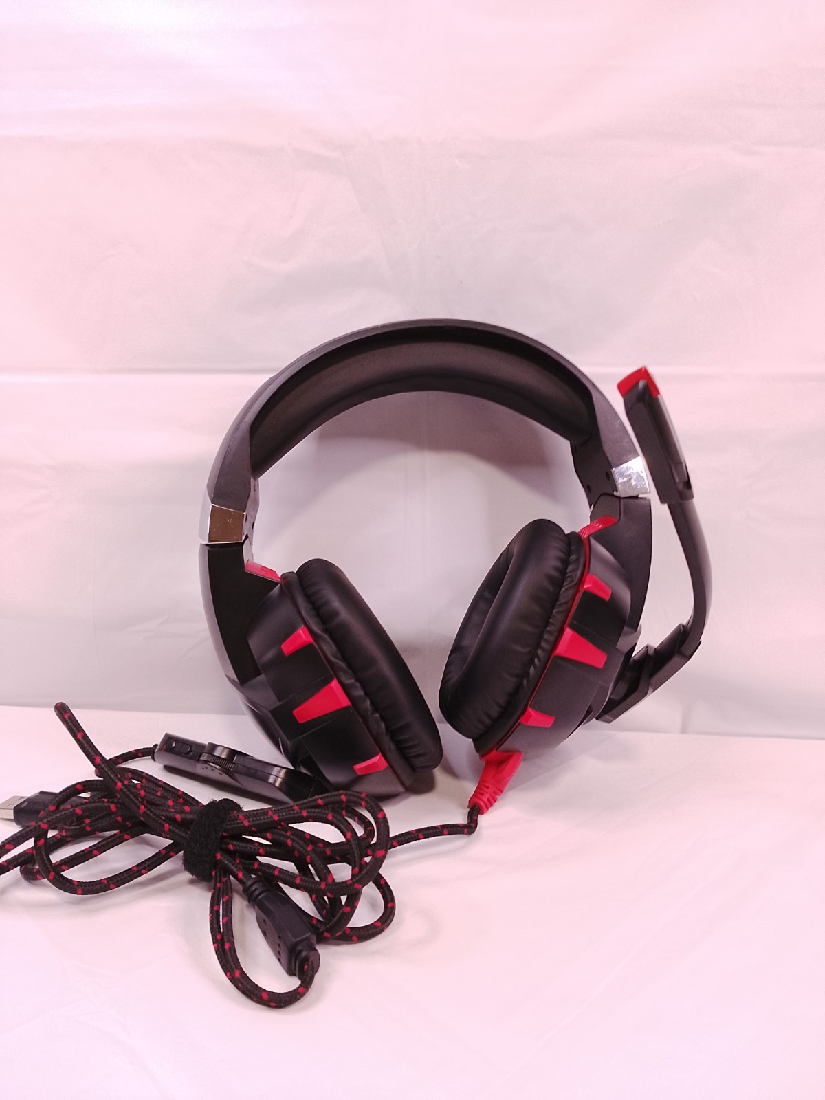 RUNMUS K2 Pro Gaming Headset, Noise Cancelling Mic, USB/3.5mm, Black/Red