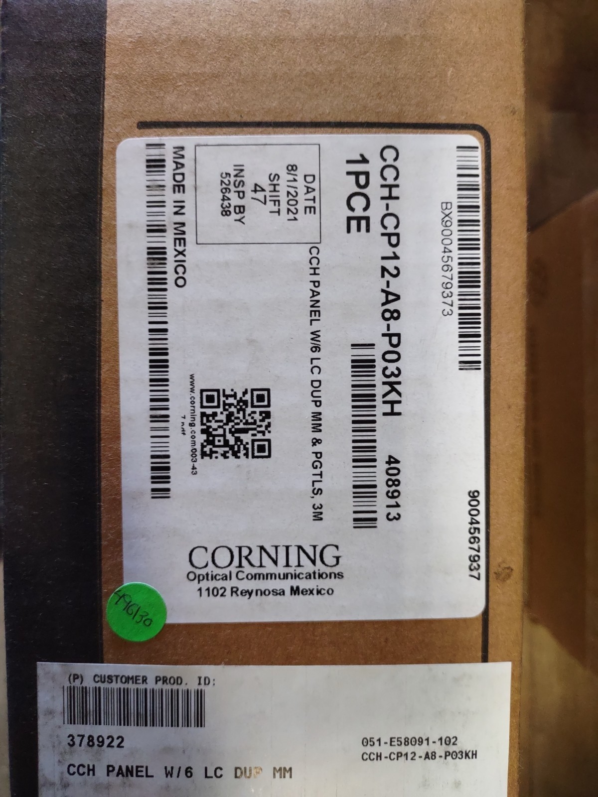 Corning CCH-CP12-A8-P03KH CCH Panel W/6 LC DUP MM and Pigtails 3 meters New NIB