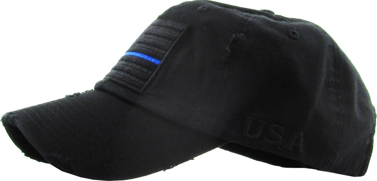 Thin Blue Line Law Enforcement Police Distressed Adjustable Dad Hat