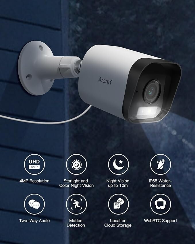 ARENTI 4MP 2.5k Outdoor Wireless Security Camera, ( PLUG IN..} 2PACK!!!!