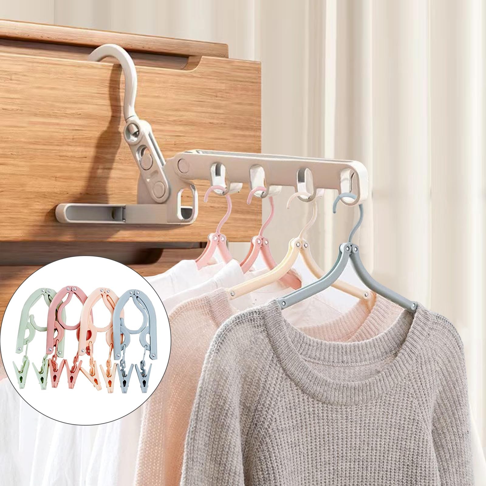 Portable Foldable Clothes Hanger, Plastic Travel Foldable Coat Hangers Clothe...