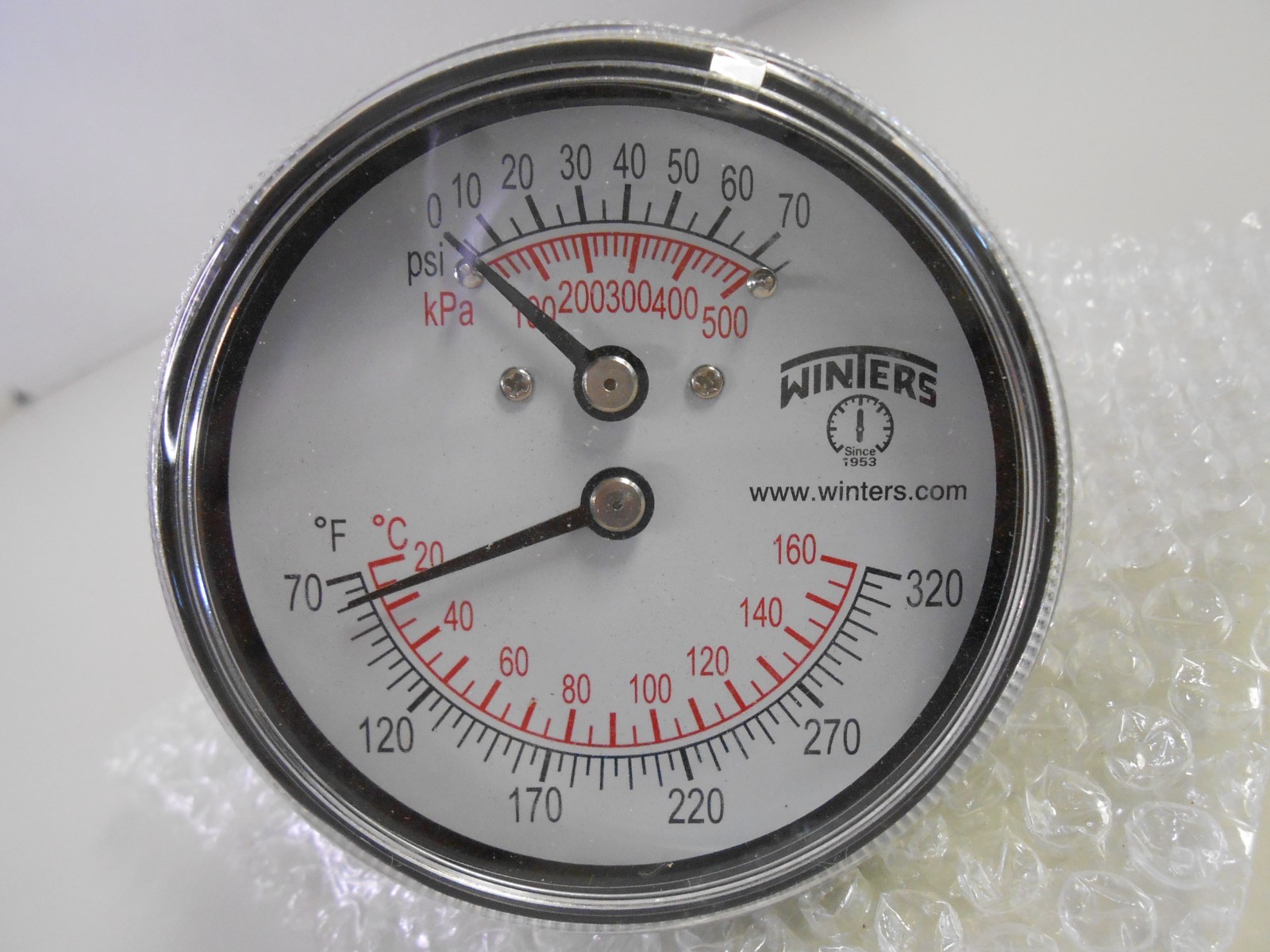 NIB NEW Winters TTD401 Pressure 0-75 PSI/KPA Temperature 70-320 Deg F/C Gauge