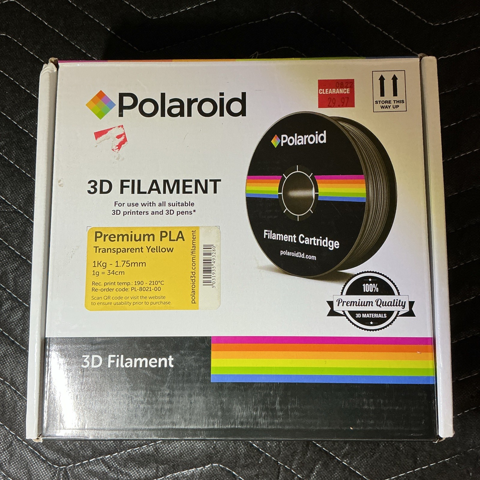 Polaroid Premium PETG 3D Filament Transparent Yellow New Factory Sealed