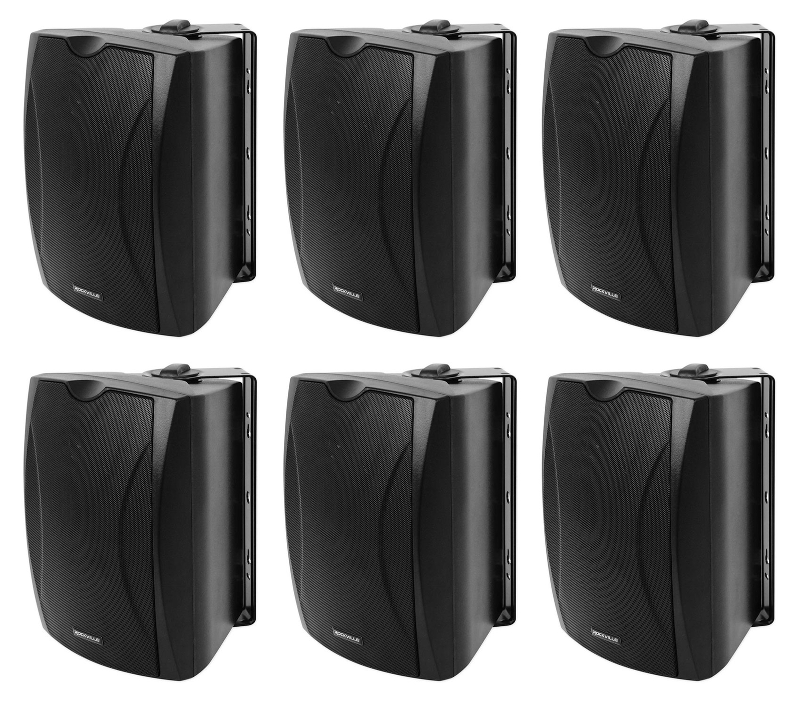 6) Rockville WET-6B 70V 6.5" IP55 Black Commercial Indoor/Outdoor Wall Speakers