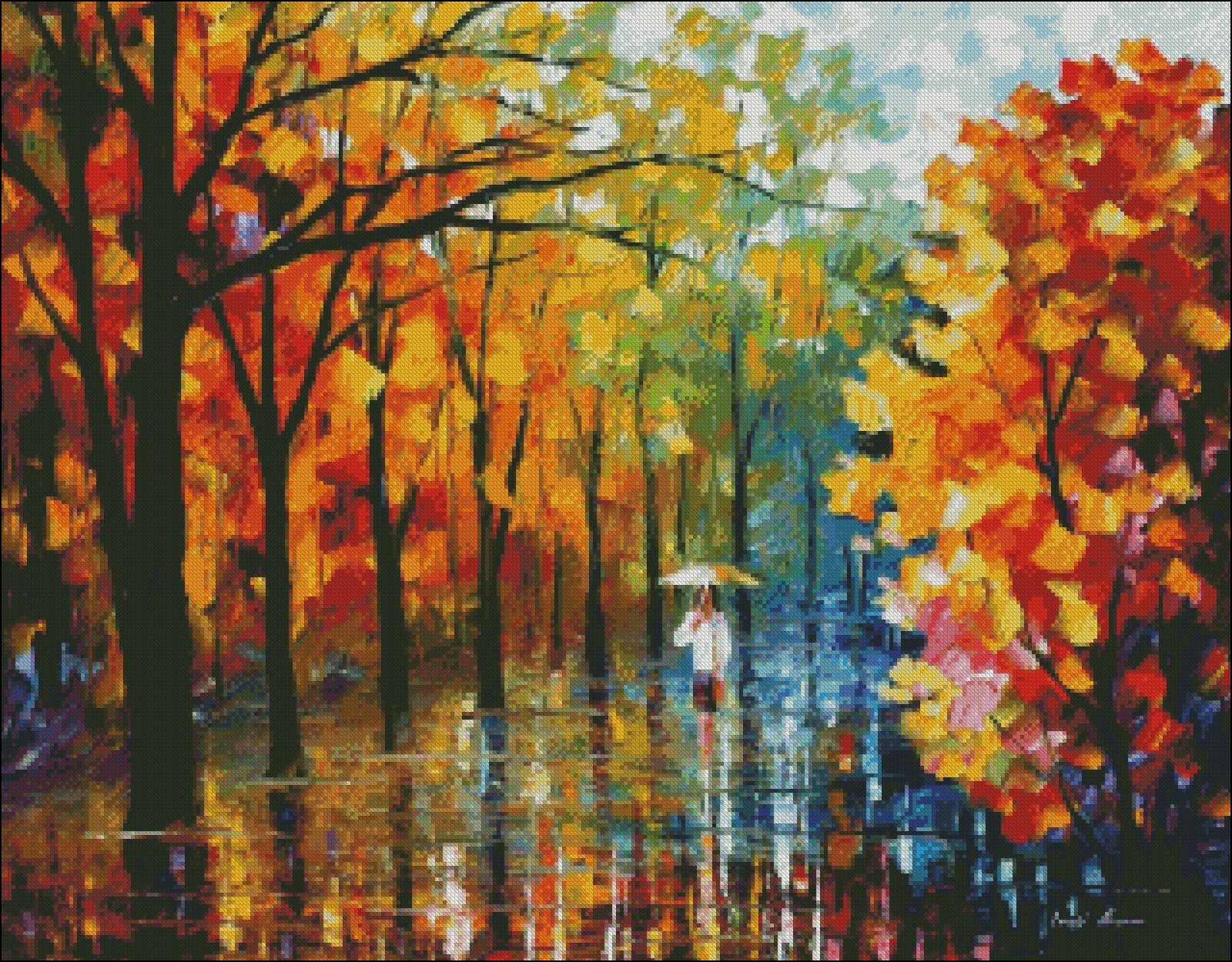 Fall alley-Chart Needlework Crafts DIY Counted Cross Stitch Chart