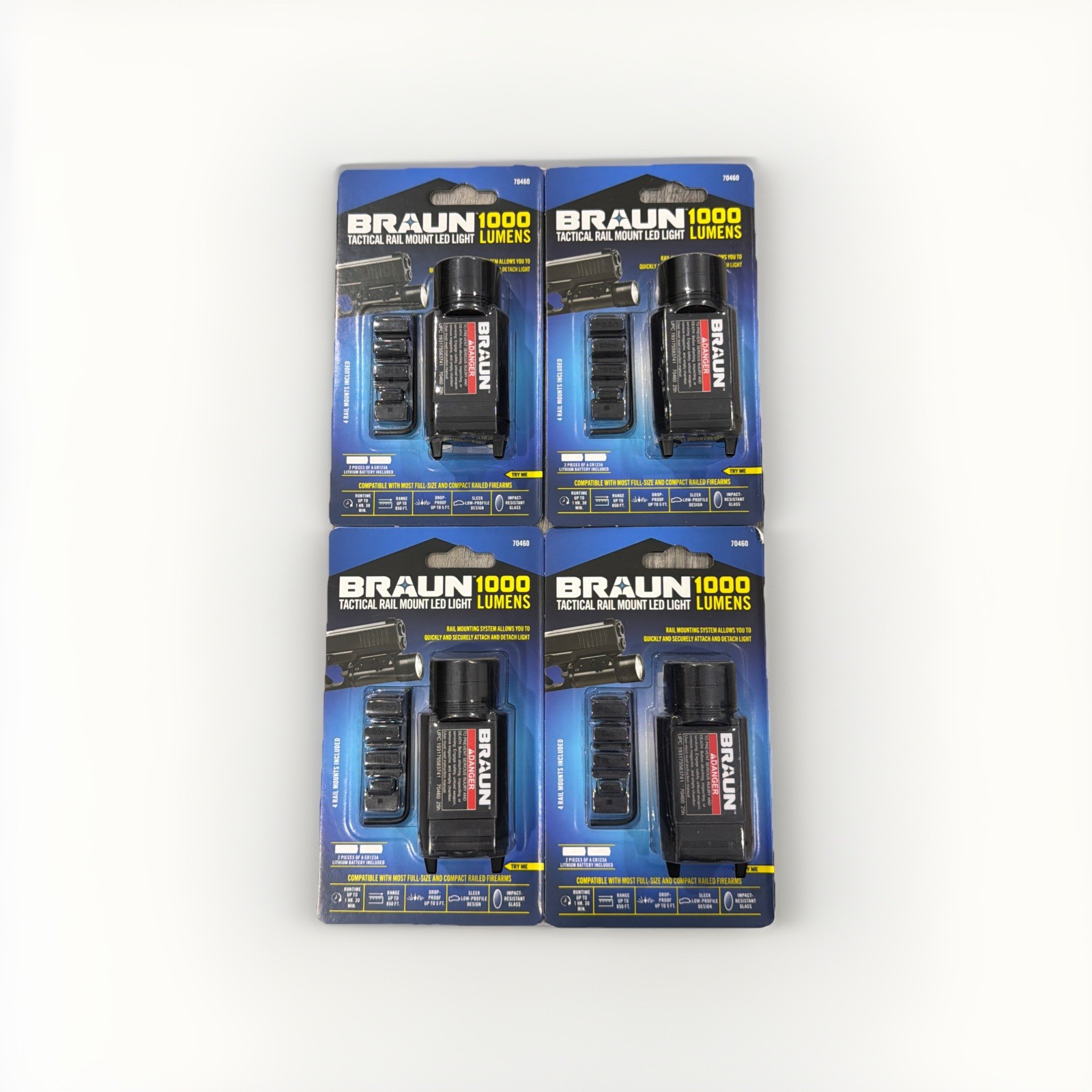LOT 4 X Braun Tactical Gun Rail Mount LED Light 1000 Lumens 70460