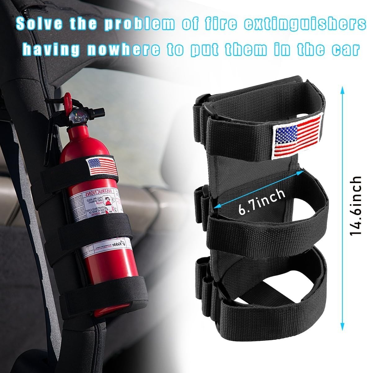 Adjustable Fire Extinguisher Mount Strap with American Flag Pattern, Car Acce...