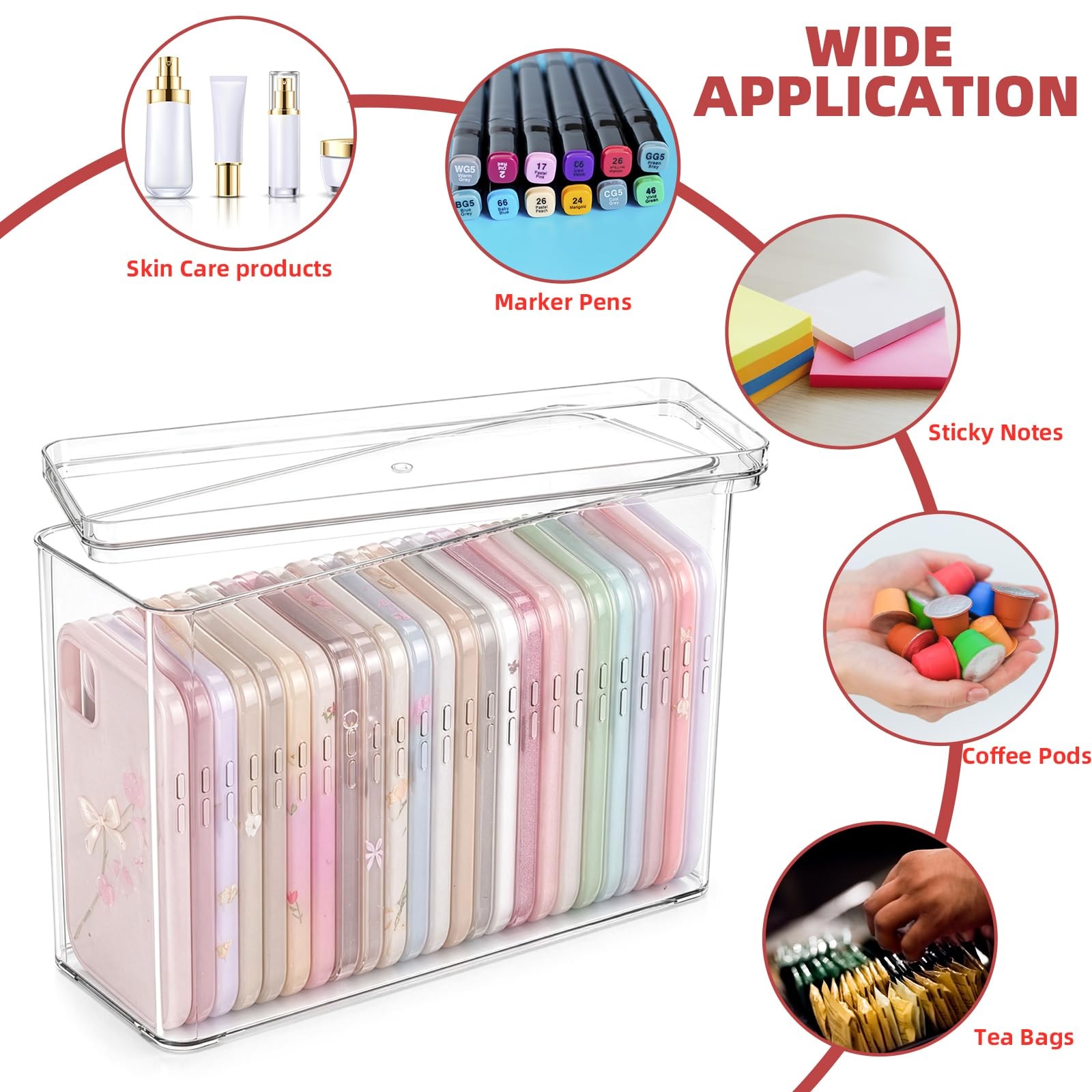 Hacaroa 2 Pack Phone Case Organizer Lid, Clear Plastic Cell Phone Case Storage