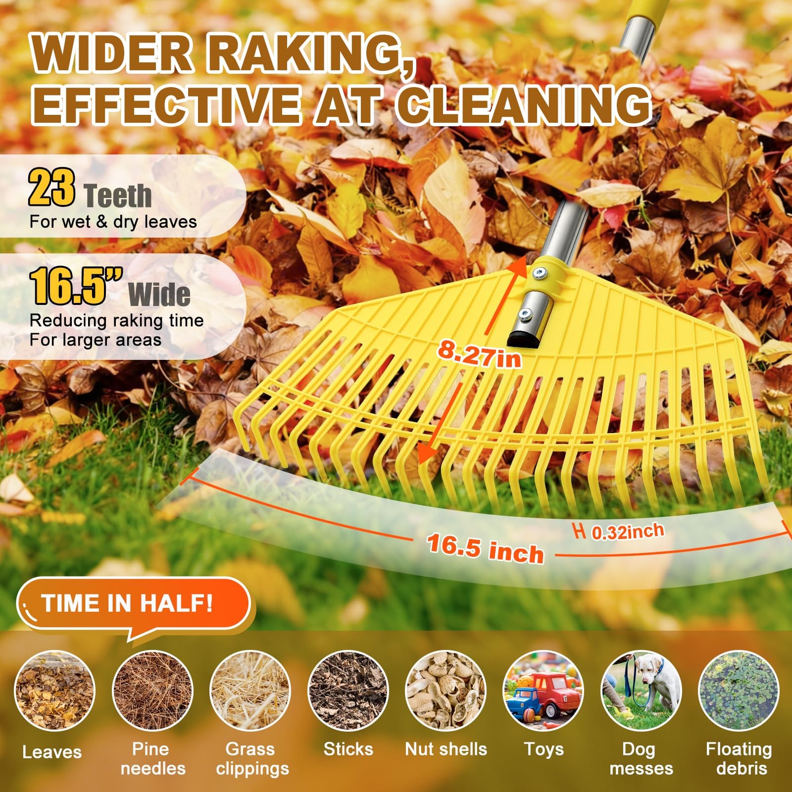 Bird Twig Leaf Rake - 16.5 Wide Nylon Plastic Head65 Adjustable Handleheavy