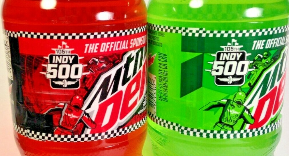 Indy Indianapolis 500 Mountain Dew And Mountain Dew Code Red Bottles,2021