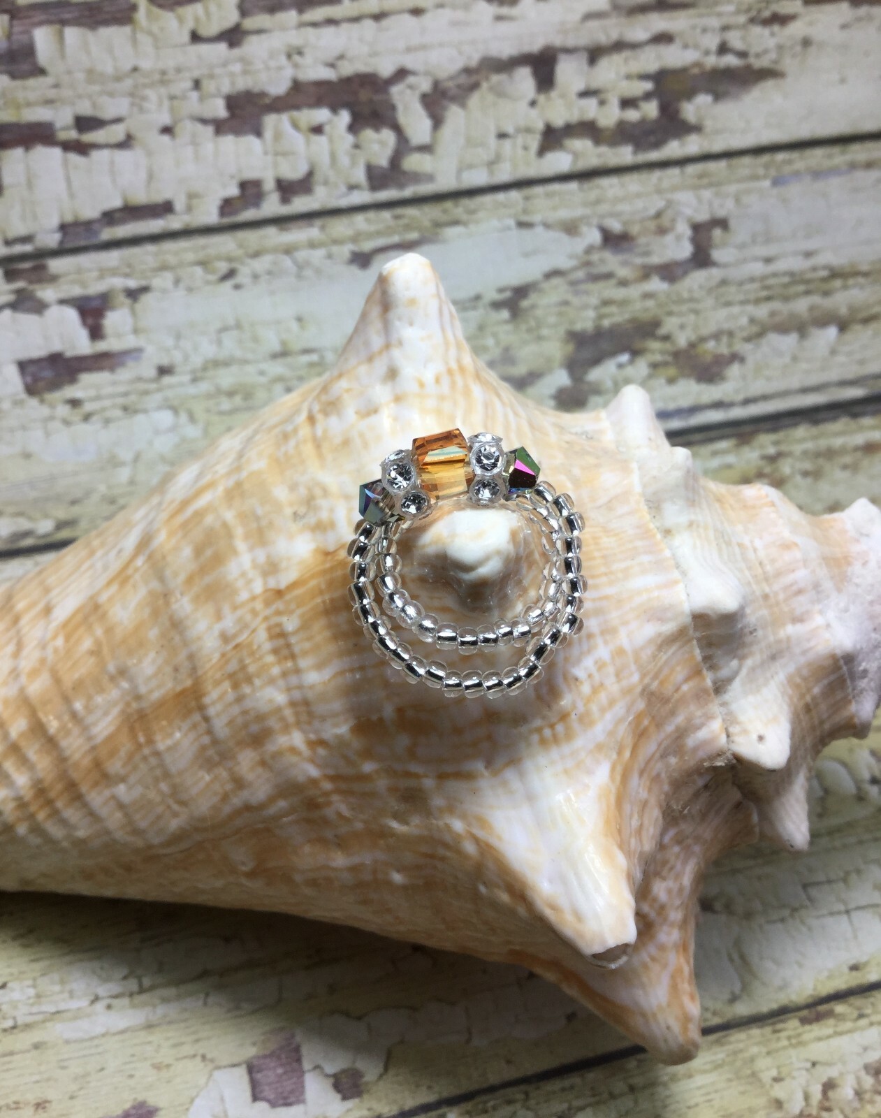 Handmade Amber Crystal Stretch Toe Ring W/Swarovski Elements USA