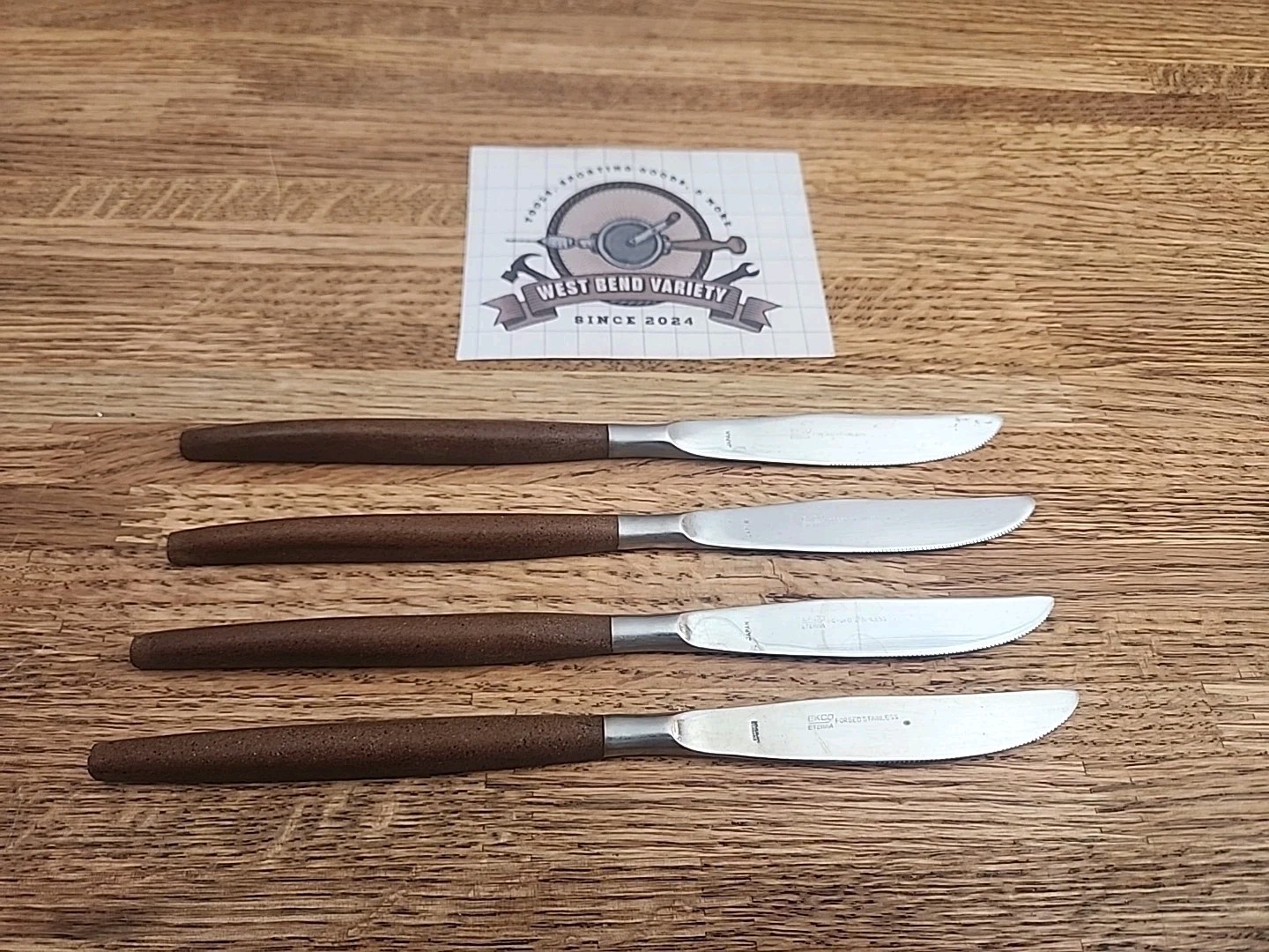 Ekco Eterna Canoe Muffin Set Of 4 Vtg Mid Century Modern Dinner Knives 8 3/4”
