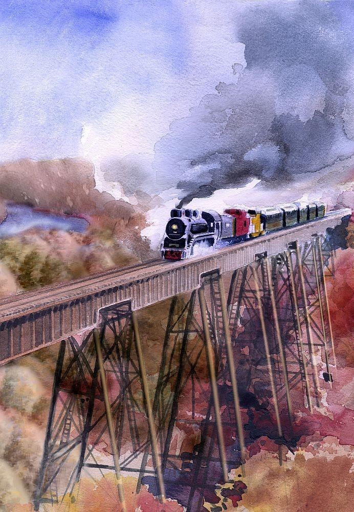 Boone & Scenic Valley Railroad Iowa Mikado Steam Locomotive Watercolor Notecards