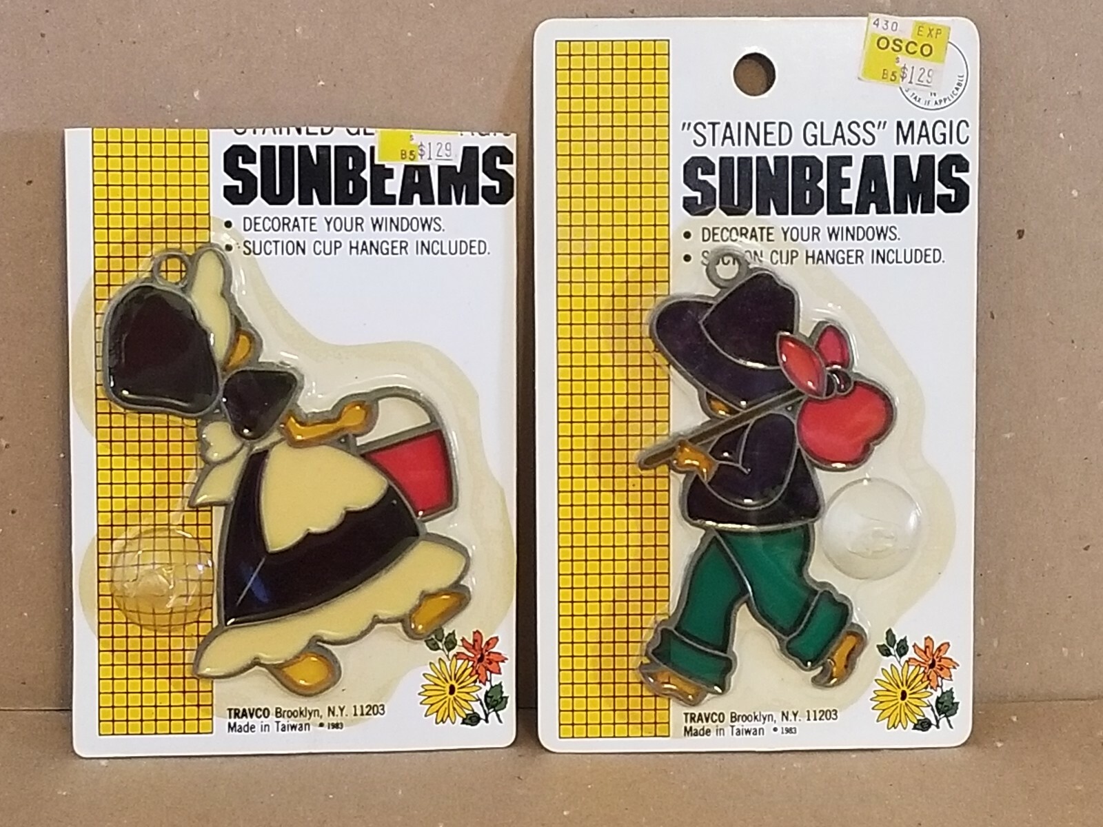 NEW Sunbeams Stained Glass Look Window Suncatcher Girl and Boy Lot of 2 NIP
