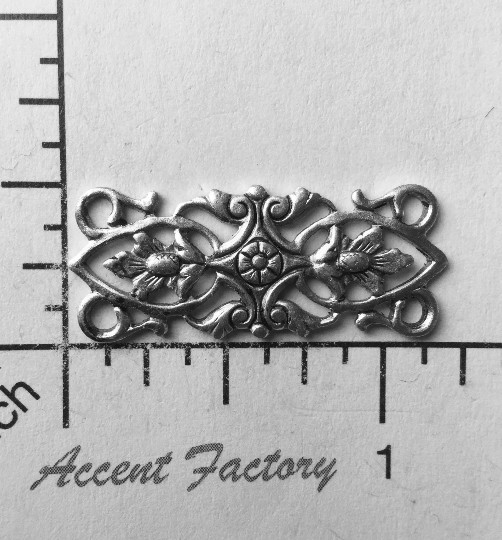 22724    2 Pc Matte Silver Oxidized Connector Victorian Filigree Jewelry Finding