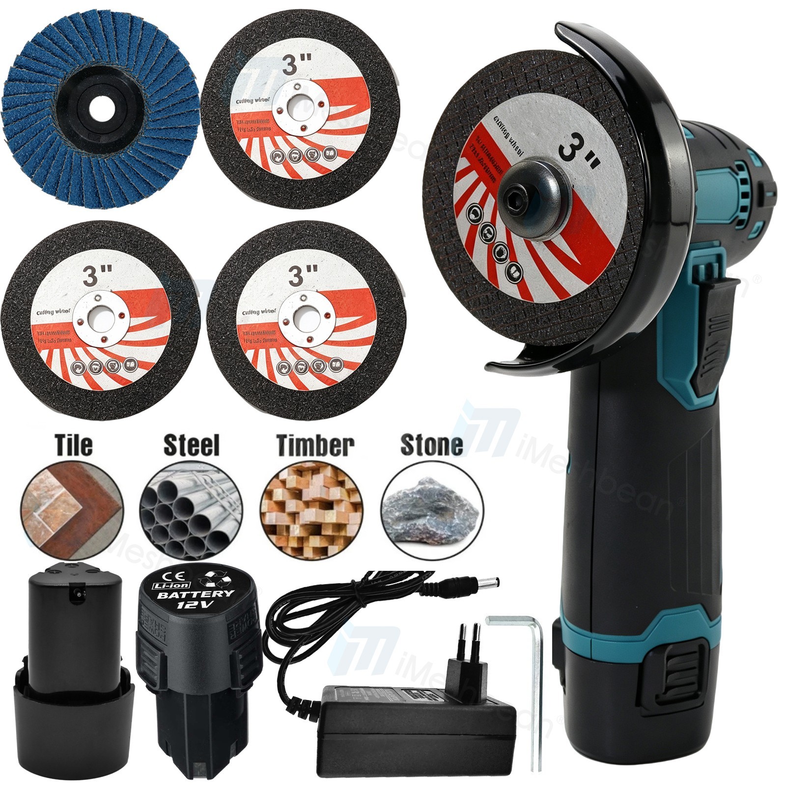 12V Mini Cordless Angle Grinder 3" Handheld Electric Polishing Tool 2 Battery