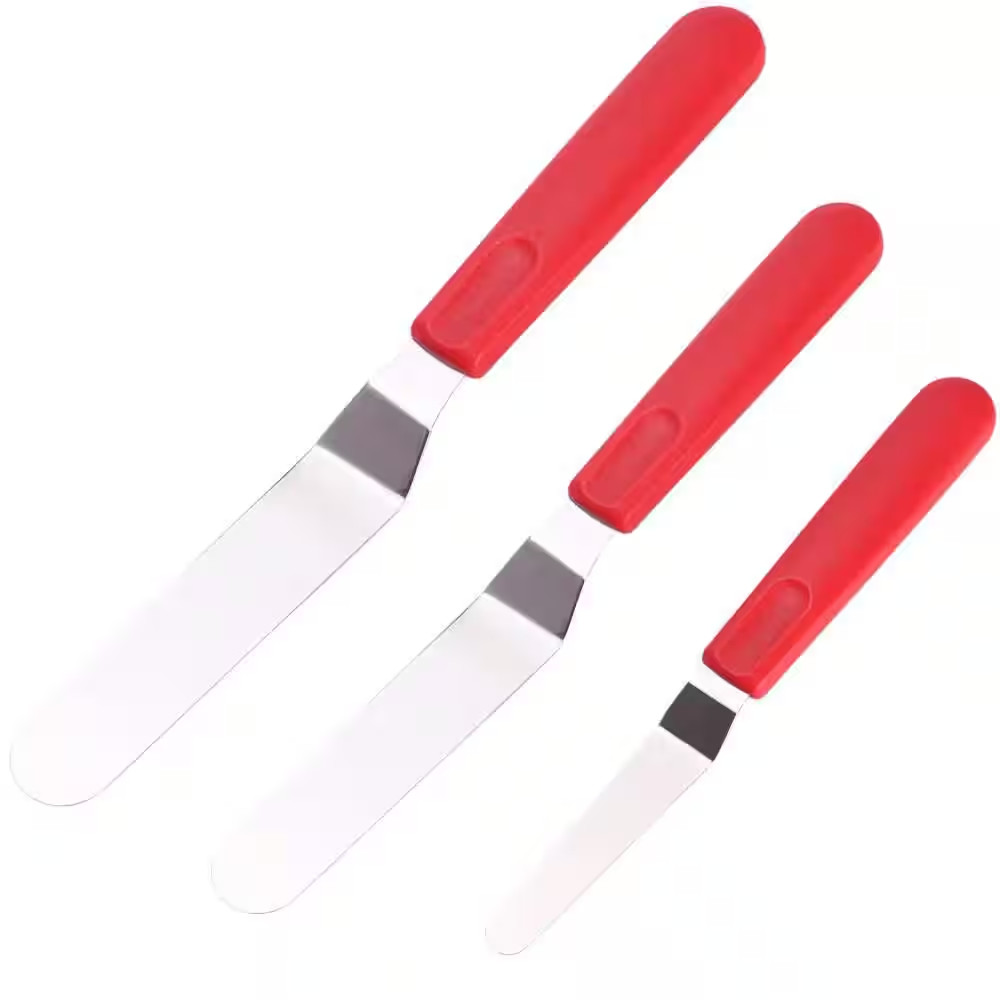 4-Pack Angled Spatula Set, 6 and 8 In. Stainless Steel, Red, Cake Decorating and