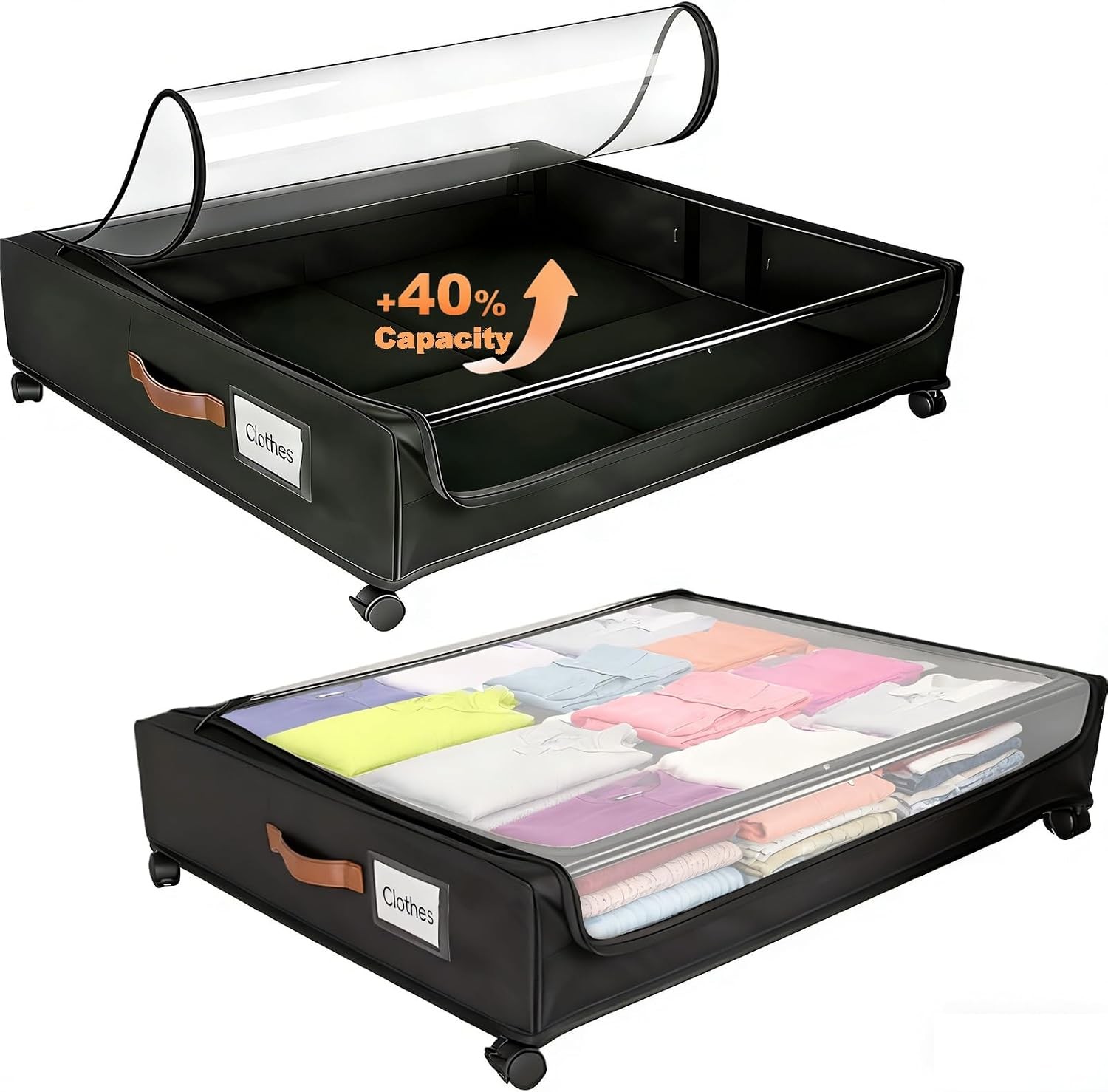 80L 2-Pack Under Bed Storage w/Wheels, Clear Lid, Black
