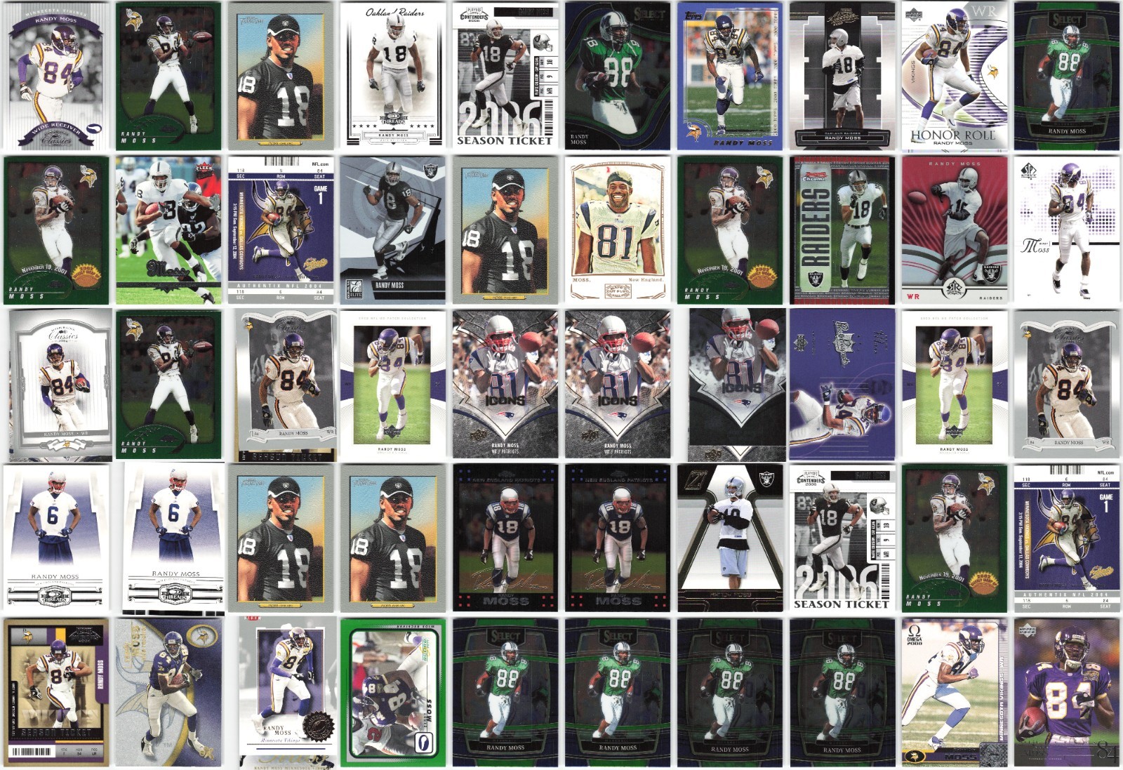 Randy Moss Hall of Fame Lot of 50 NFL Football Collection - Exact Cards Shown
