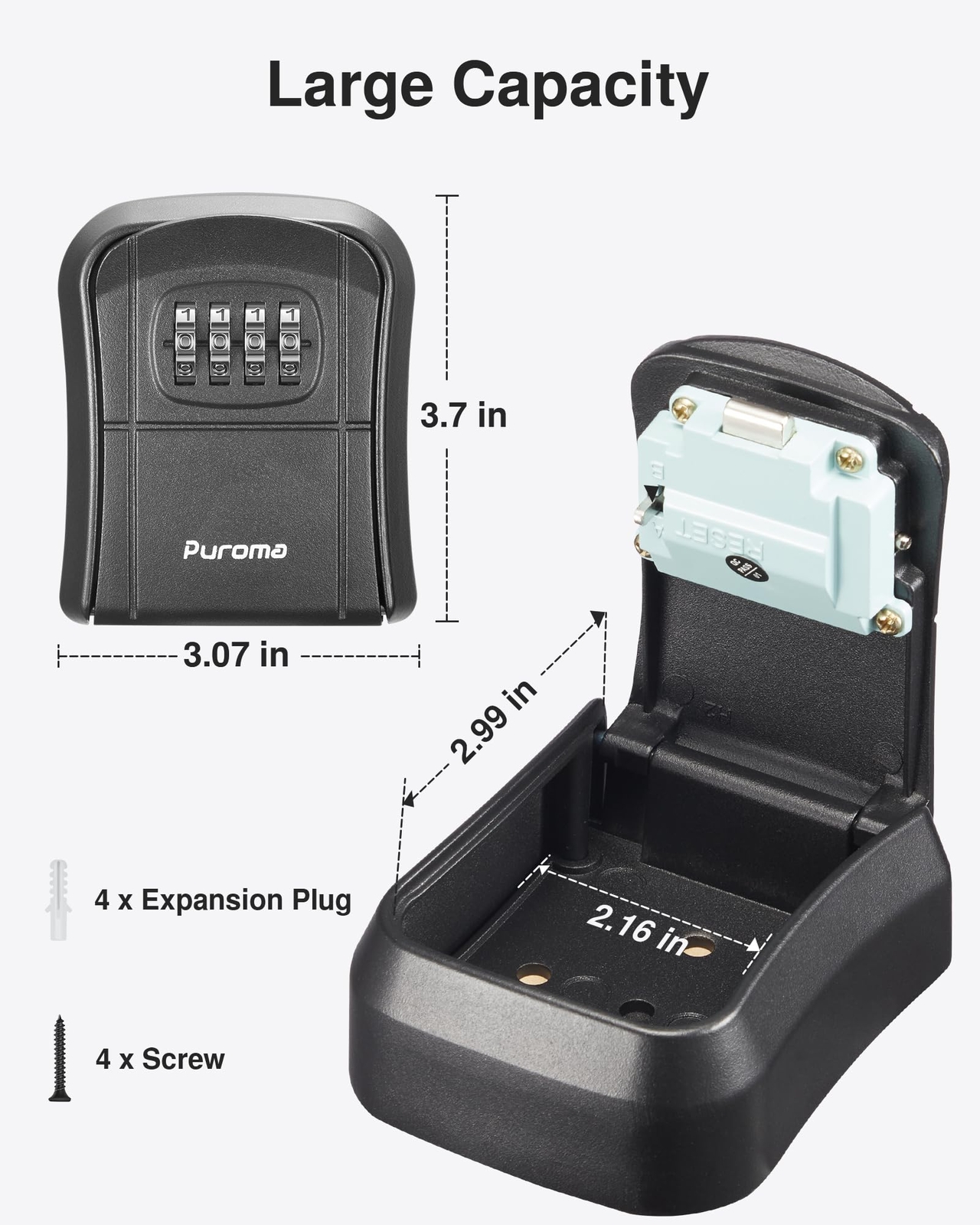 Wall-Mounted Key Lockbox with Resettable Code for Secure Key Storage Black