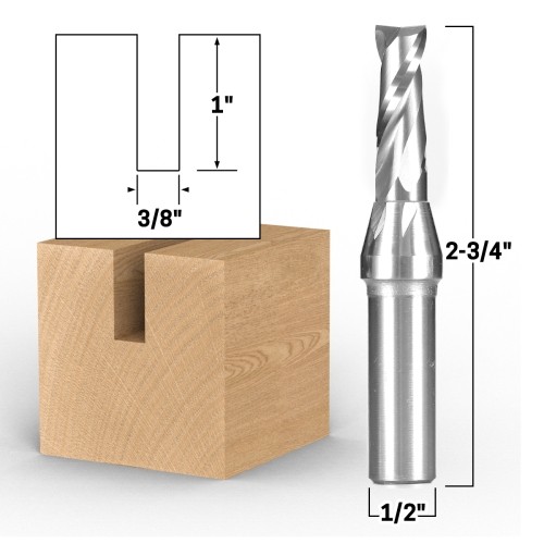 3/8" Dia. 2 Flute Upcut Spiral End Mill CNC Router Bit 1/2" Shank - Yonico 31249