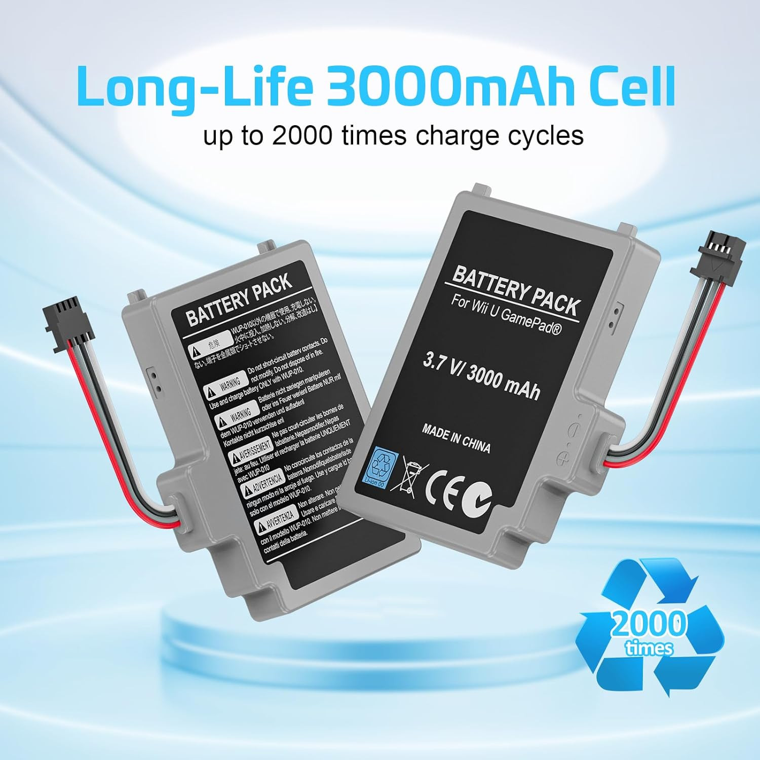 2Pcs Battery for Wii U Gamepad, Rechargeable Battery Replacement & Screwdriver