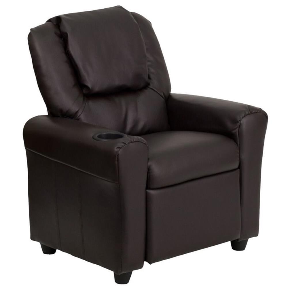 Flash Furniture Leathersoft Recliner with Cup Holder and Headrest in Brown