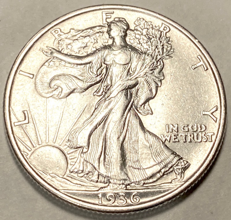 1936 P WALKING LIBERTY SILVER HALF CHOICE AU / BU
