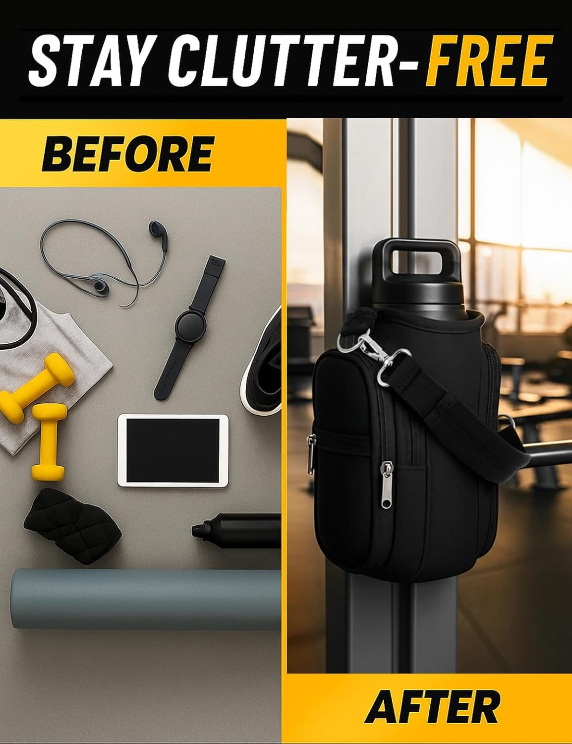 Magnetic Gym Bag for Men & Women - Water Bottle Holder, Crossbody Strap, Touchsc